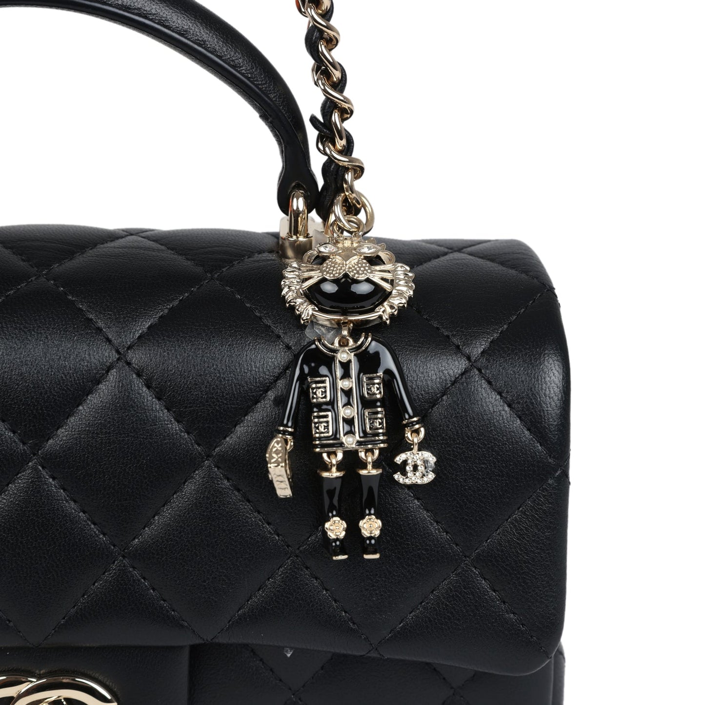 Chanel Mini Rectangular Top Handle Flap Bag Black Lambskin Light Gold Hardware