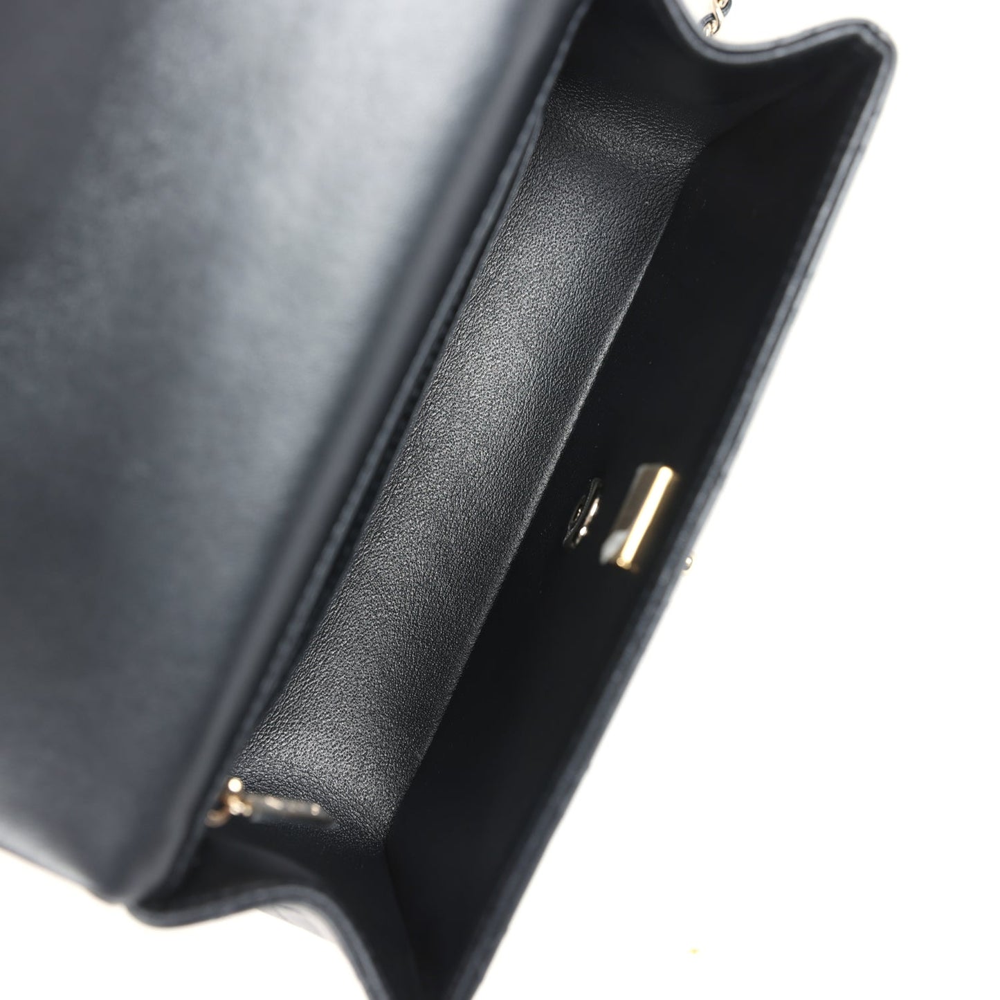 Chanel Mini Rectangular Top Handle Flap Bag Black Lambskin Light Gold Hardware