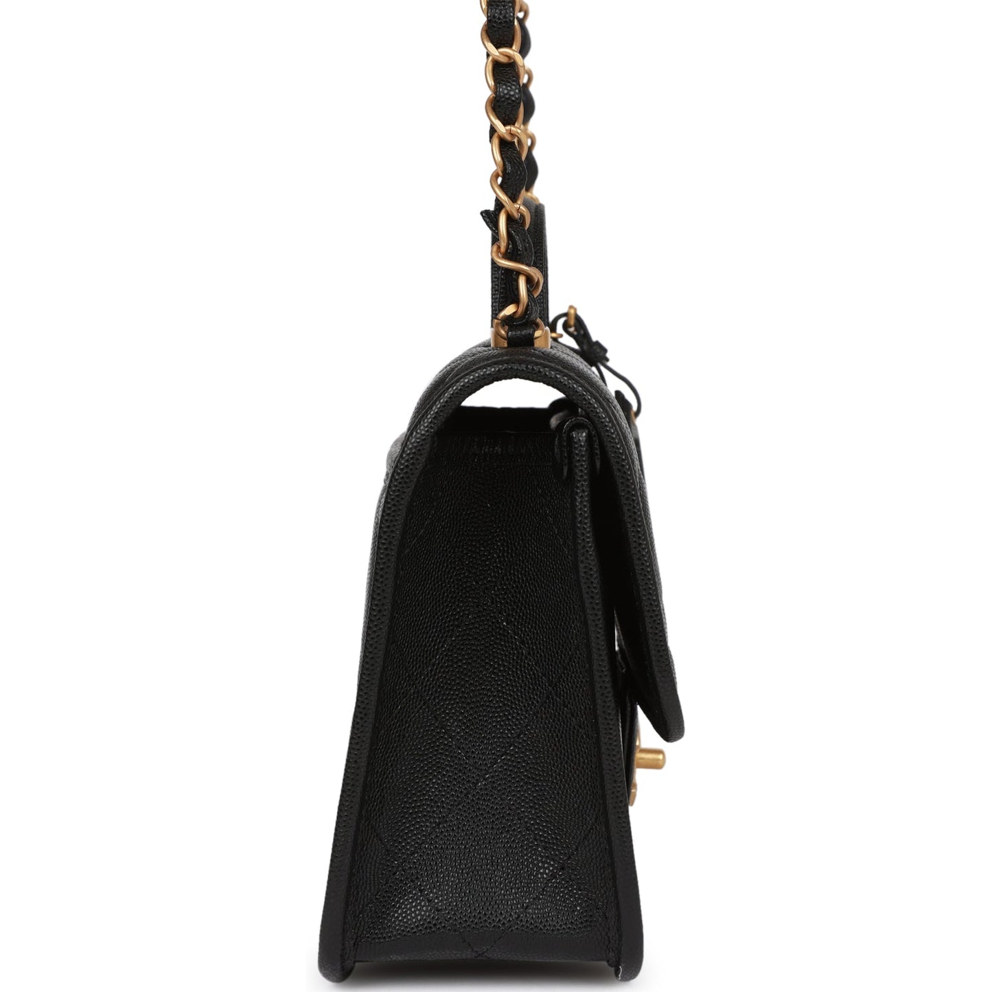 Chanel School Memory Top Handle Flap Bag Black Caviar Antique Gold Hardware