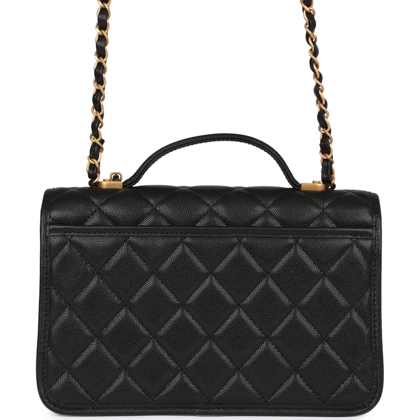 Chanel School Memory Top Handle Flap Bag Black Caviar Antique Gold Hardware