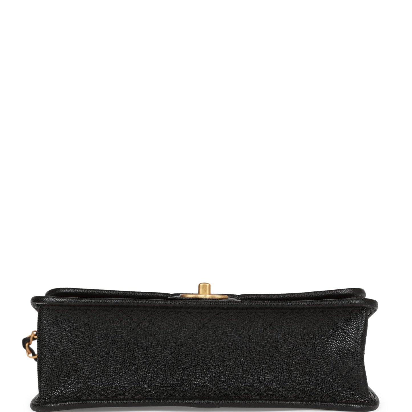 Chanel School Memory Top Handle Flap Bag Black Caviar Antique Gold Hardware