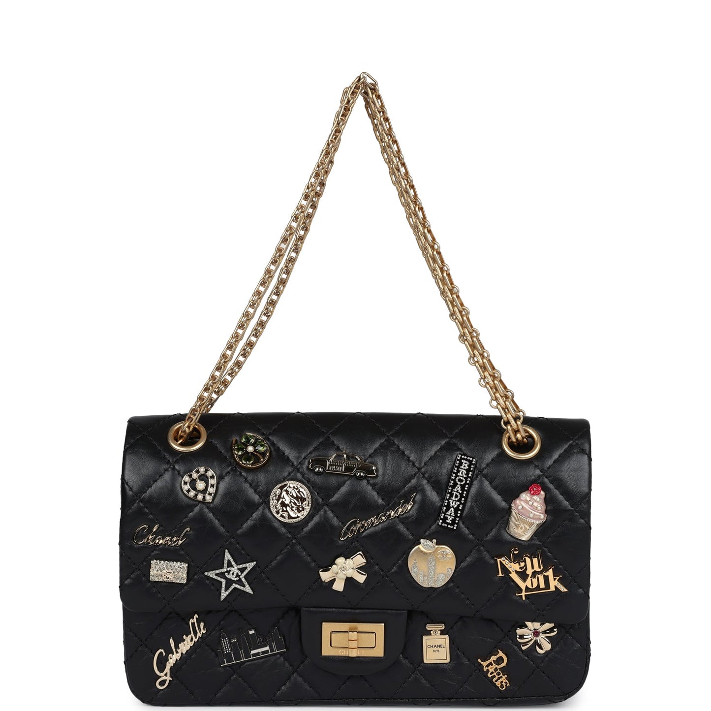 Chanel Small Reissue 225 2.55 Double Flap Lucky Charms Black Aged Calfskin Antique Gold Hardware