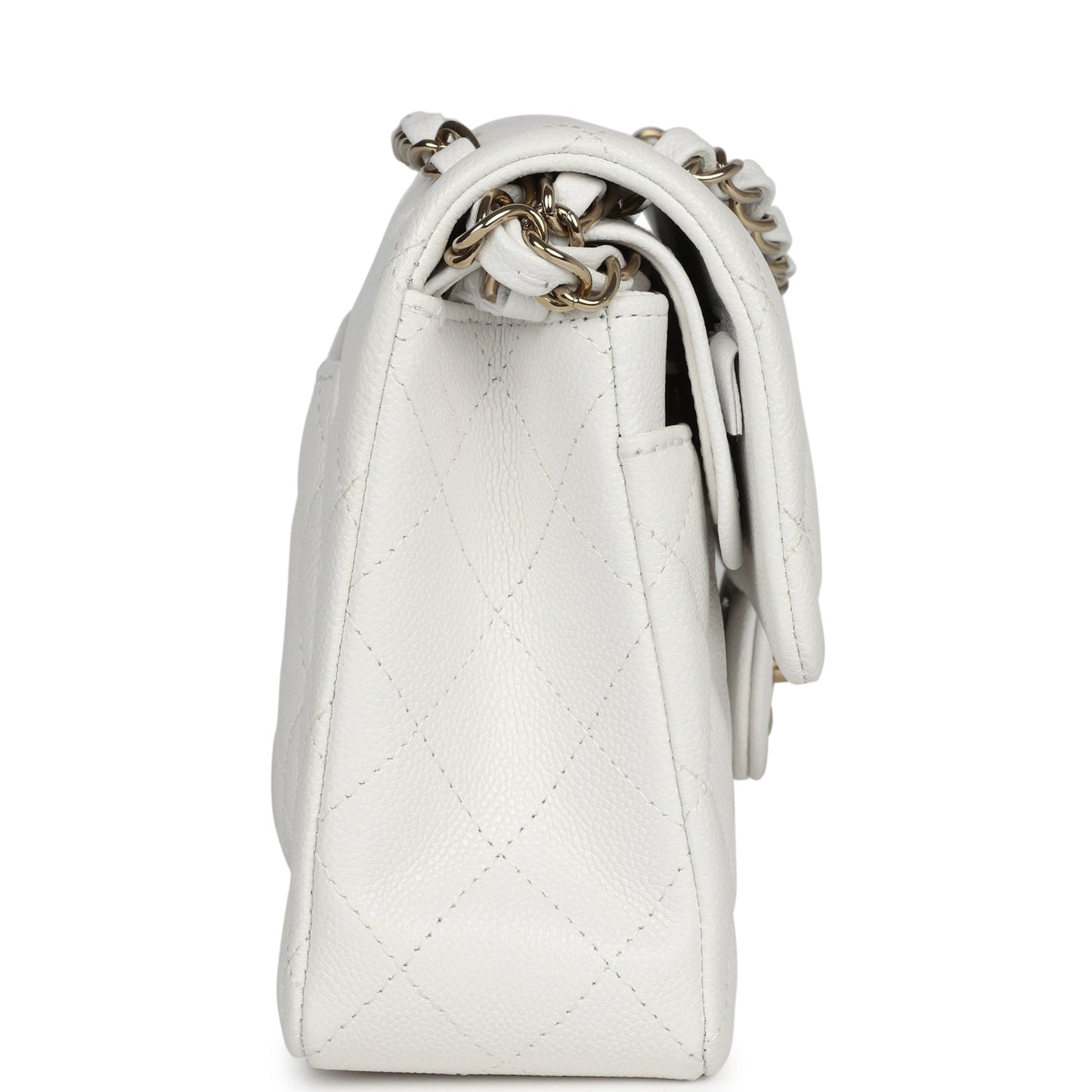 Chanel Small Classic Double Flap White Caviar Light Gold Hardware