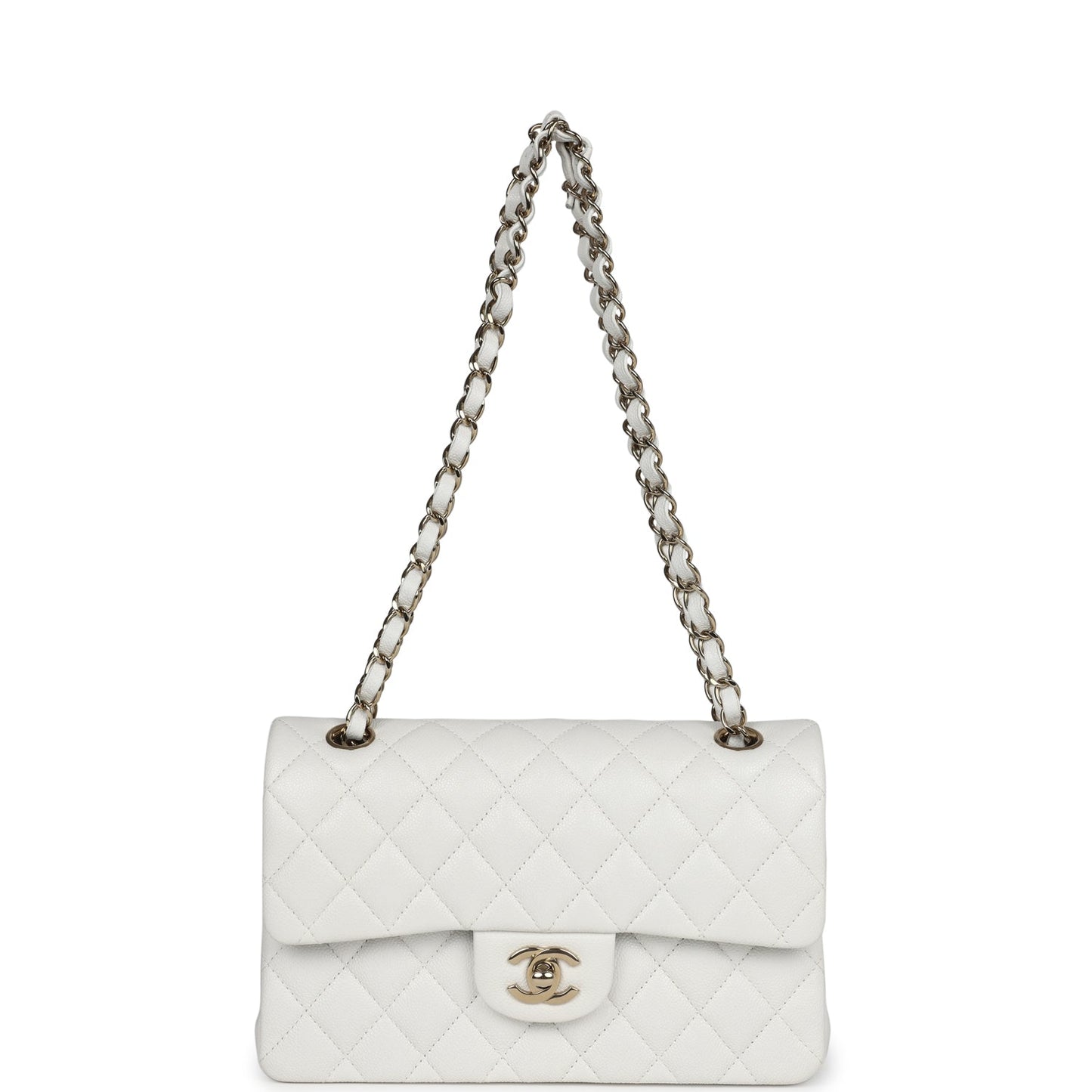 Chanel Small Classic Double Flap White Caviar Light Gold Hardware