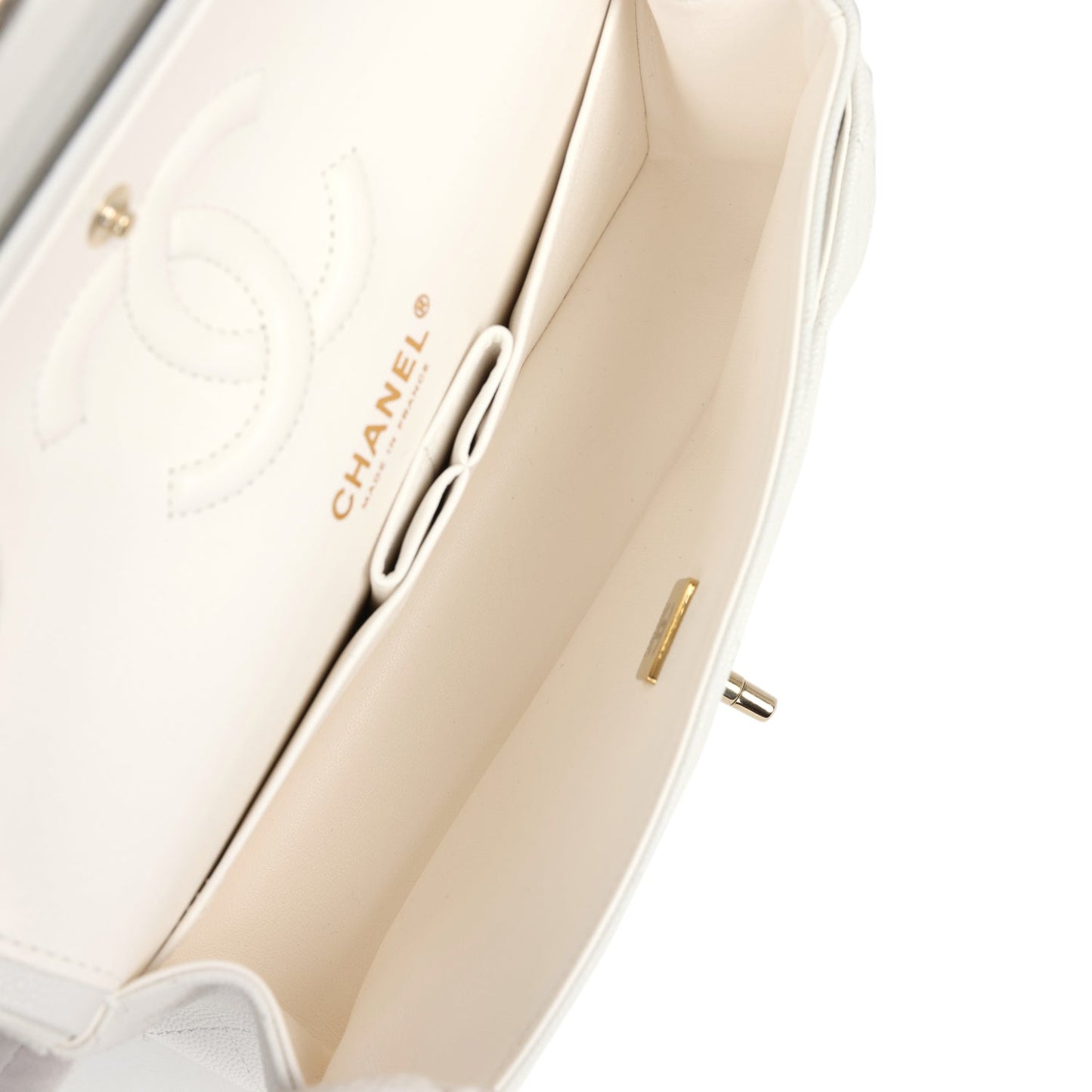 Chanel Small Classic Double Flap White Caviar Light Gold Hardware