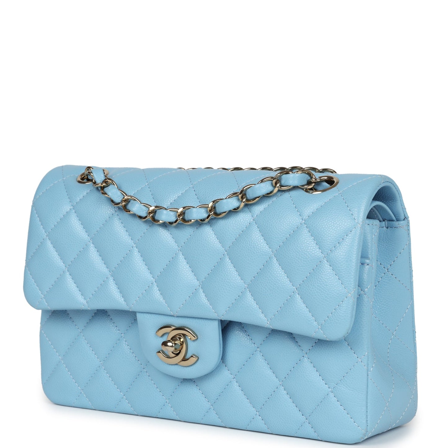 Chanel Small Classic Double Flap Bag Light Blue Caviar Light Gold Hardware
