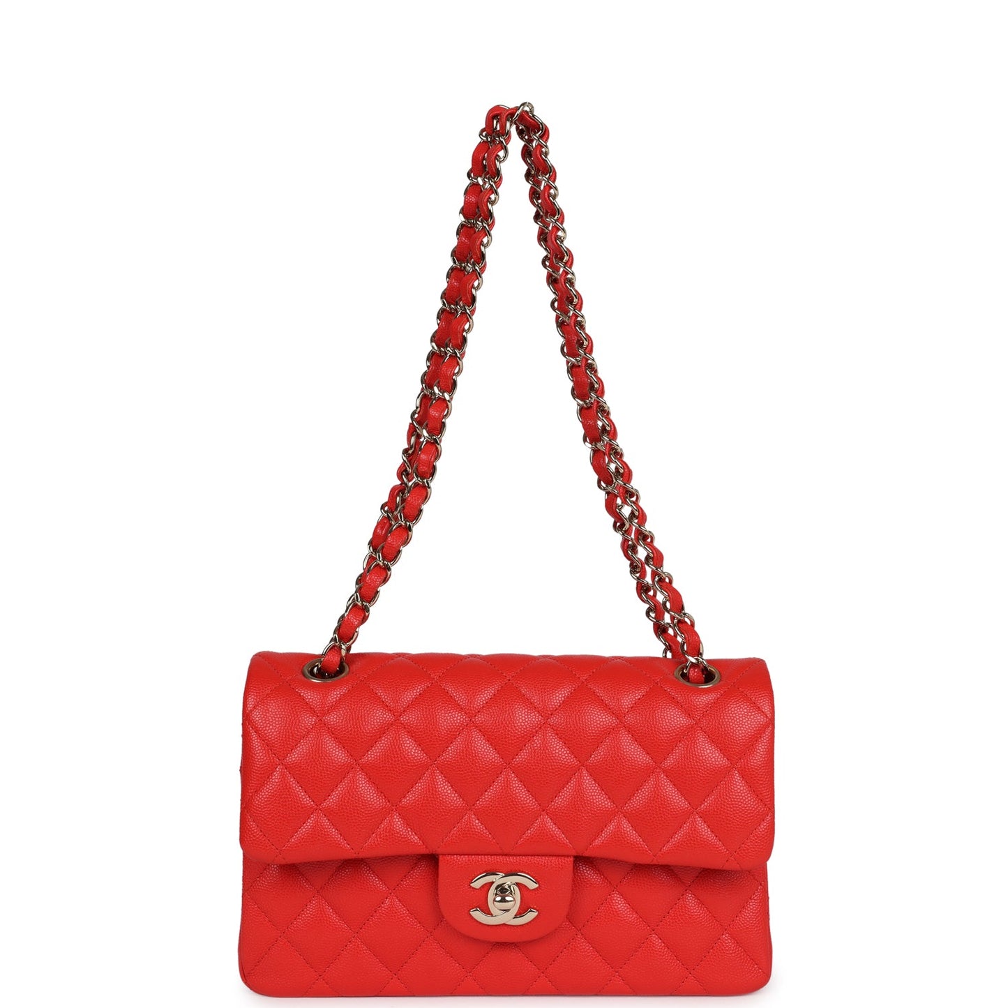 Chanel Small Classic Double Flap Bag Red Shiny Caviar Light Gold Hardware