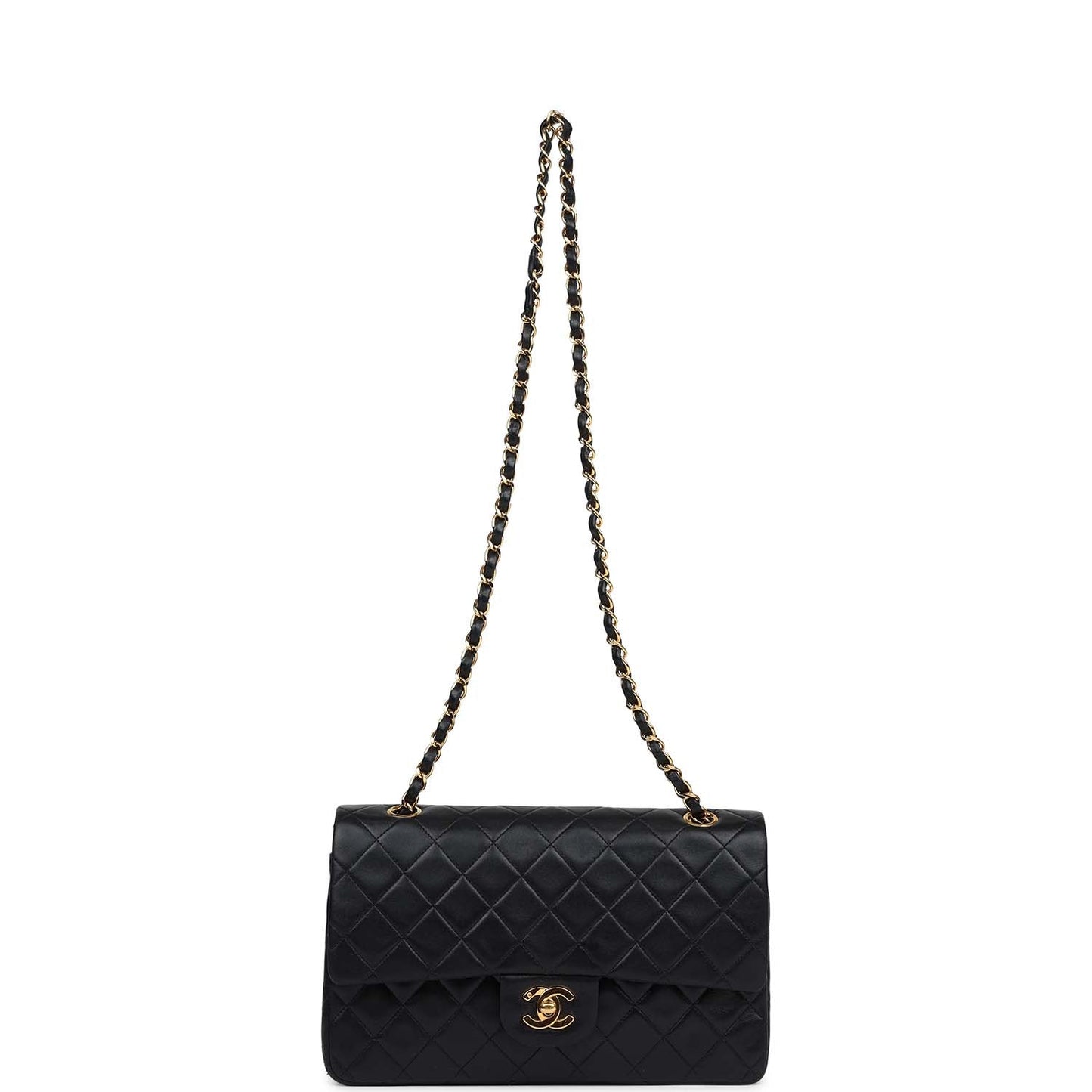 Vintage Chanel Medium Classic Double Flap Bag Black Lambskin Gold Hardware