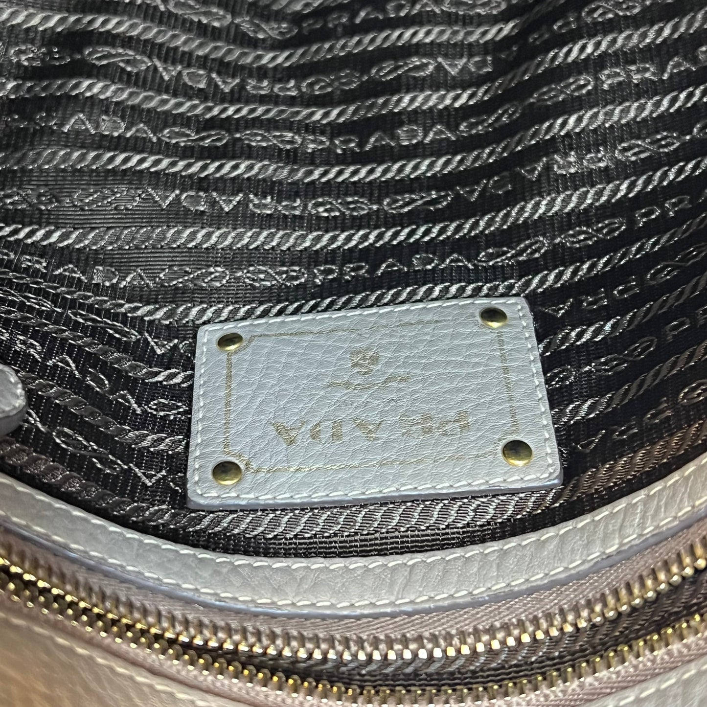 PRADA Gray Argilla Vitello Daino Leather Shoulder Bag