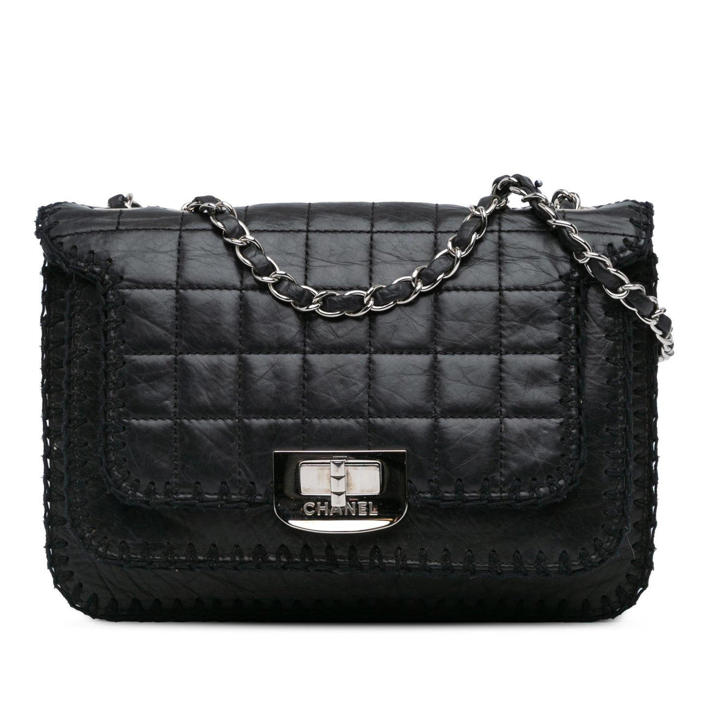 Chanel Aged Calfskin Whipstitch Chocolate Bar Mademoiselle Flap