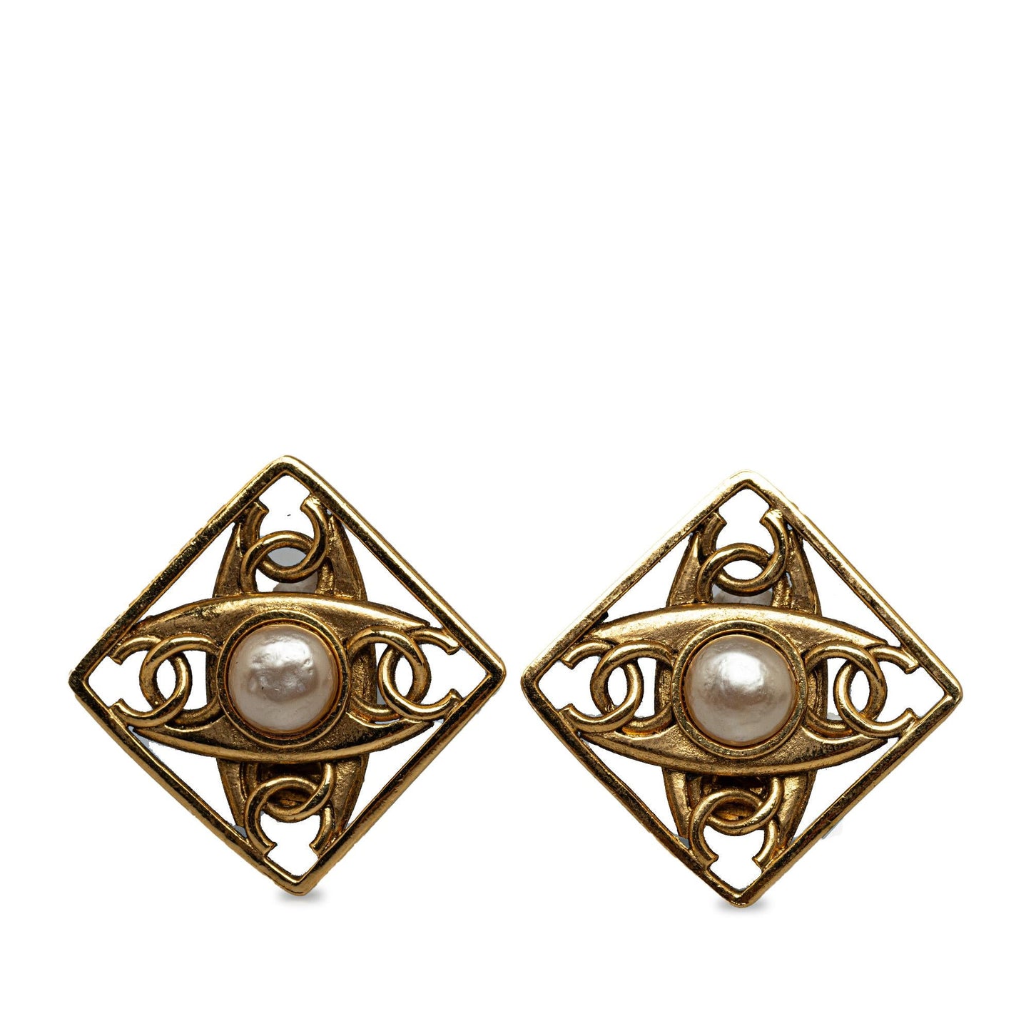Chanel CC Faux Pearl Clip On Earrings