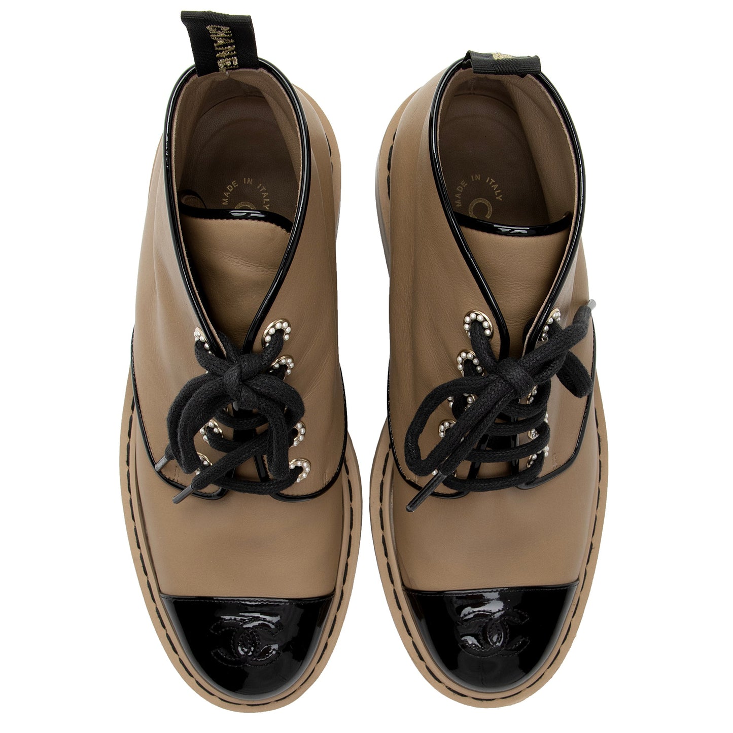 Chanel Calfskin CC Cap Toe Platform Ankle Boots - Size 9 / 39 (SHF-1C54SV)