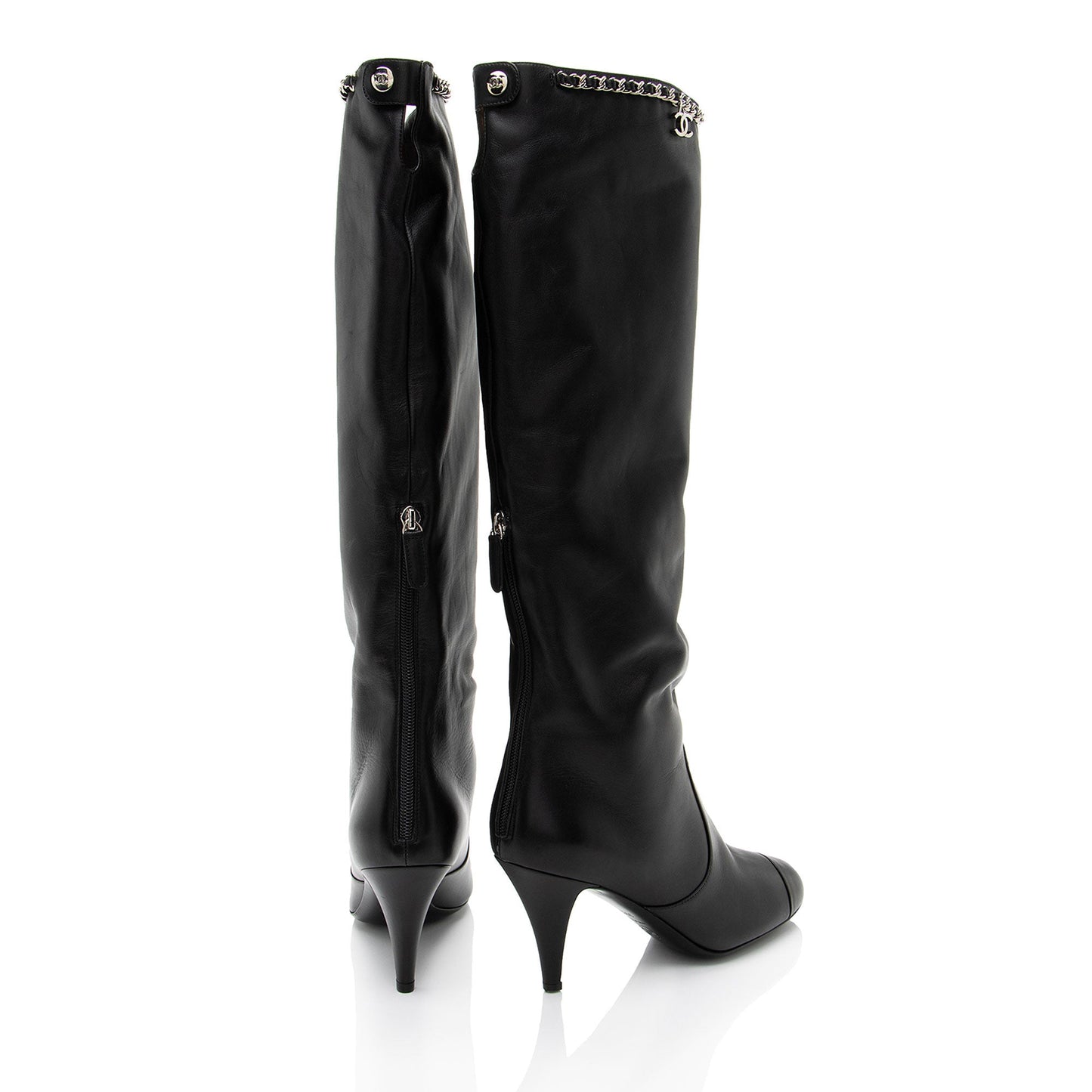 Chanel Calfskin CC Chain Knee High Boots - Size 9.5 / 39.5