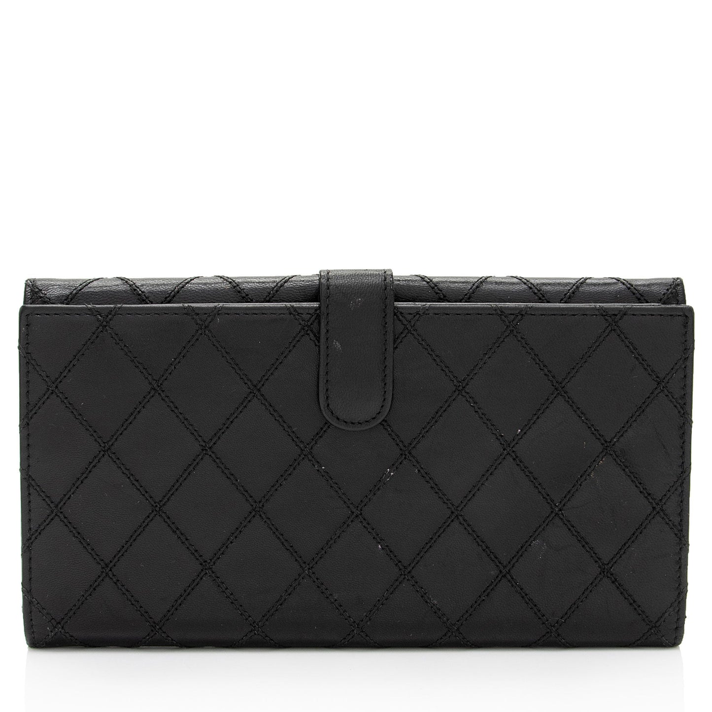 Chanel Calfskin Diamond Wild Stitch French Purse Wallet (SHF-snVzTa)