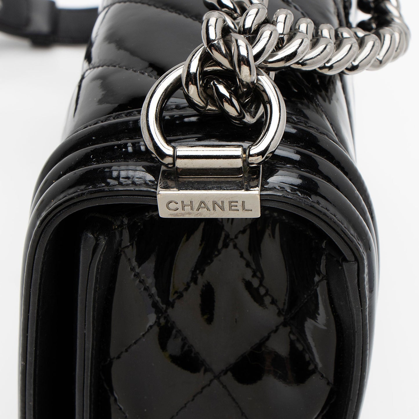 Chanel Chevron Patent Leather New Medium Boy Bag