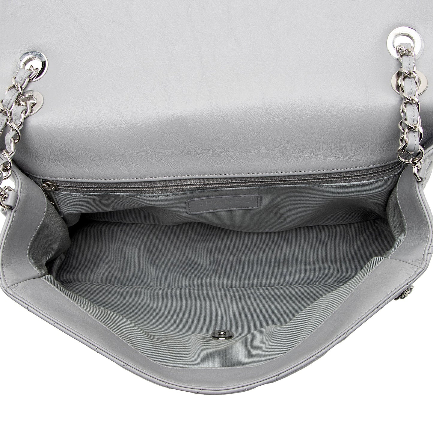 Chanel Crumpled Calfskin Running Chain Around Large Flap Bag (SHF-W3UmSX)