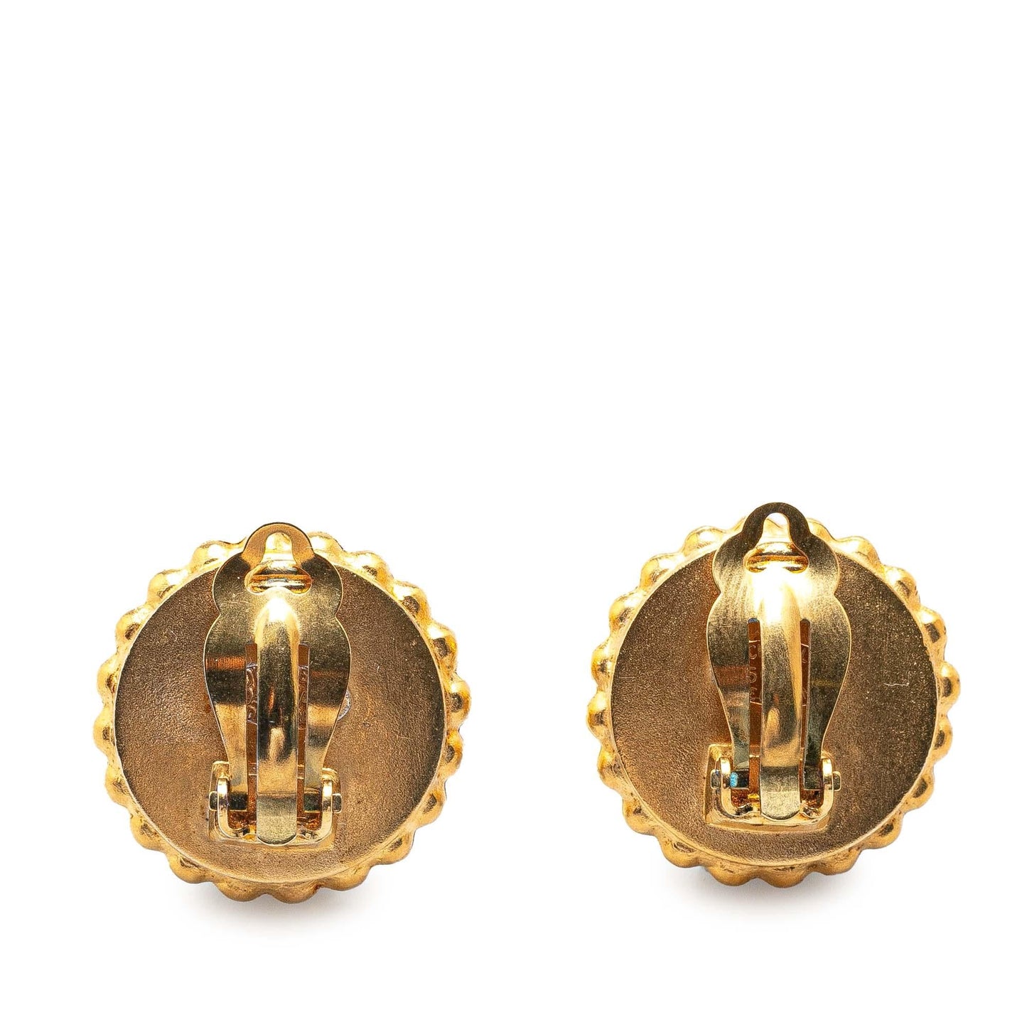 Chanel Gold Plated Acrylic CC Button Clip On Earrings