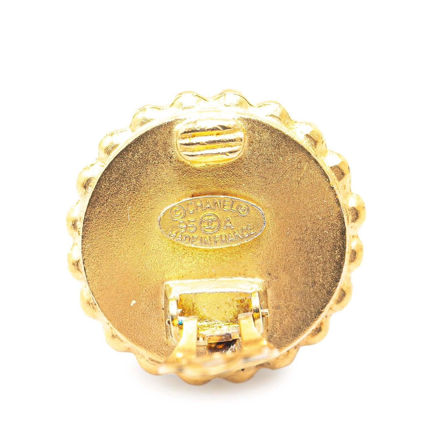Chanel Gold Plated Acrylic CC Button Clip On Earrings