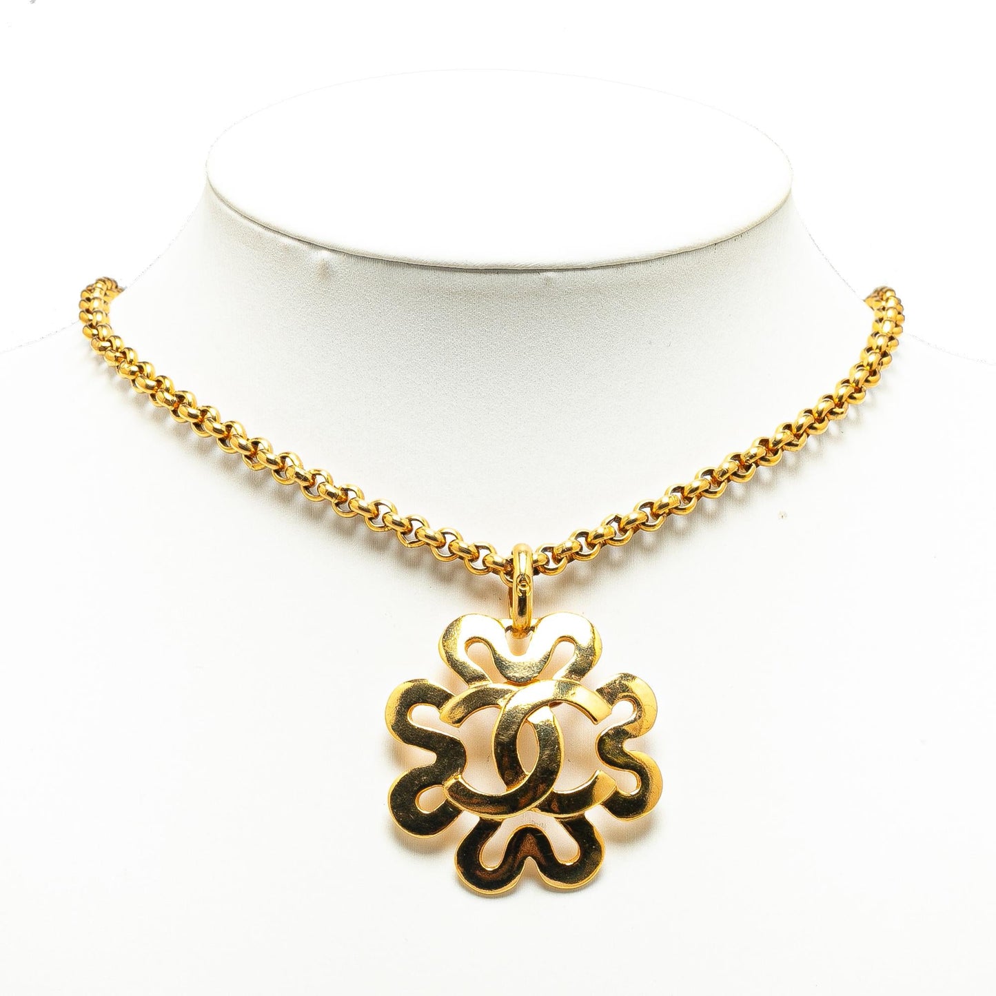 Chanel Gold Plated CC Flower Pendant Necklace