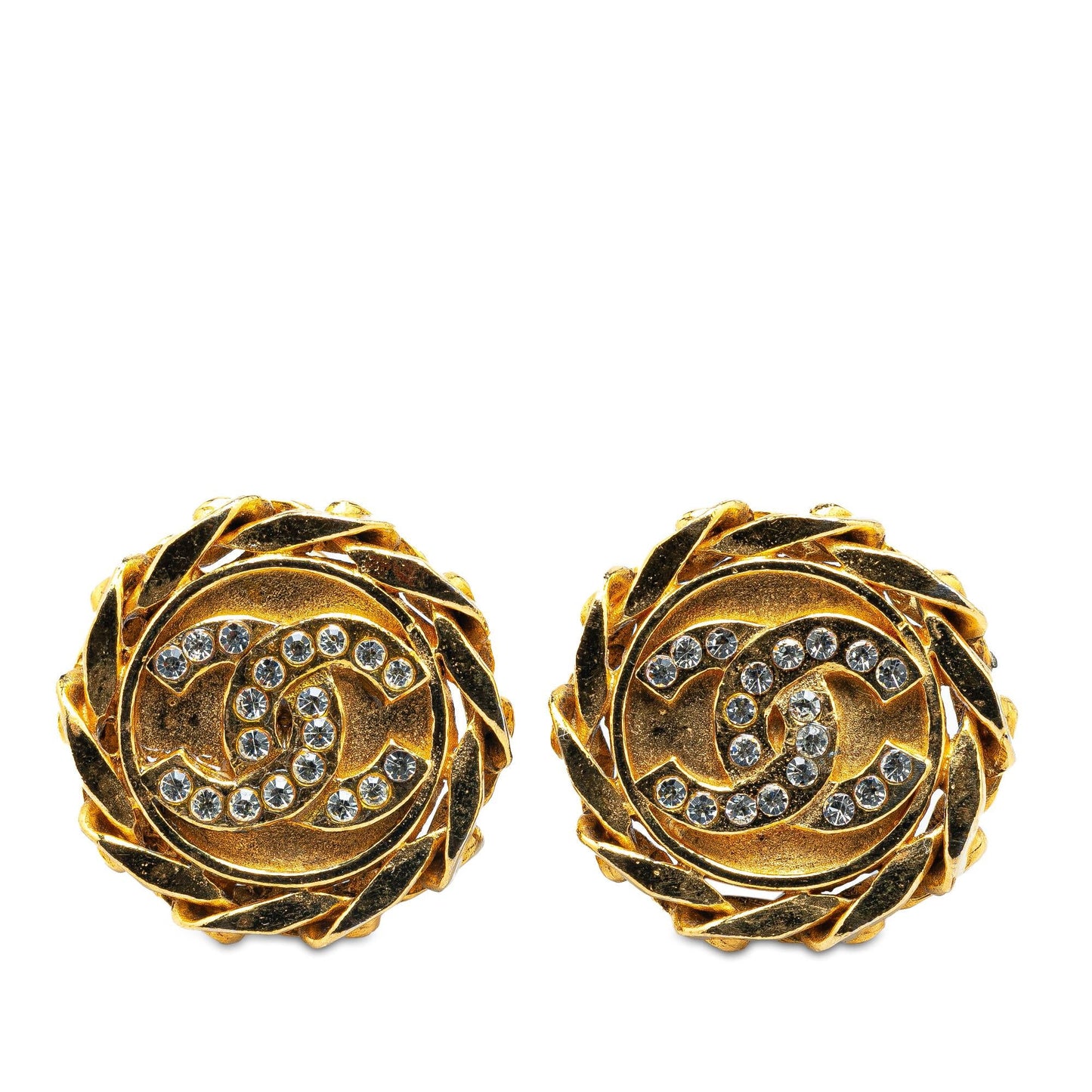 Chanel Gold Plated Rhinestone CC Clip On Earrings