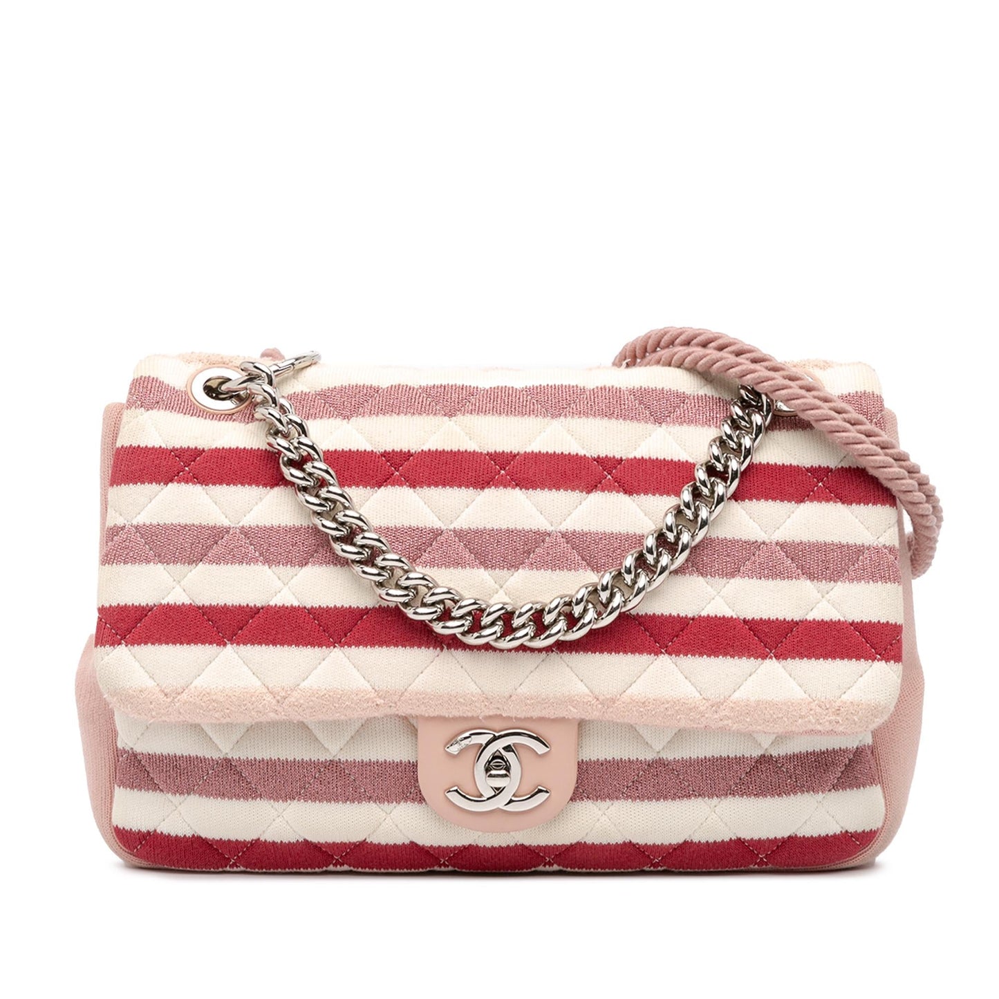 Chanel Jumbo Stripe Jersey Felt and Rope Flap