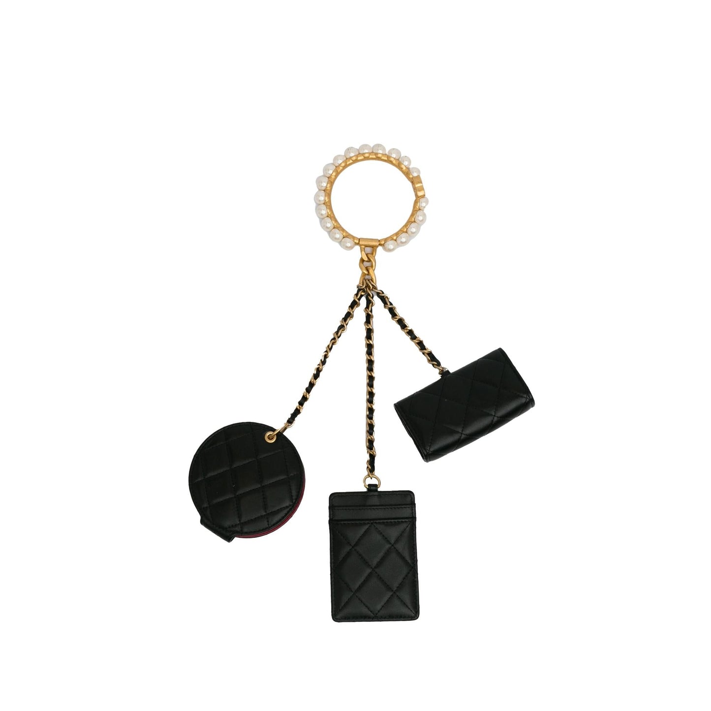 Chanel Lambskin Pearl Crown CC Wristlet Multi Pouches