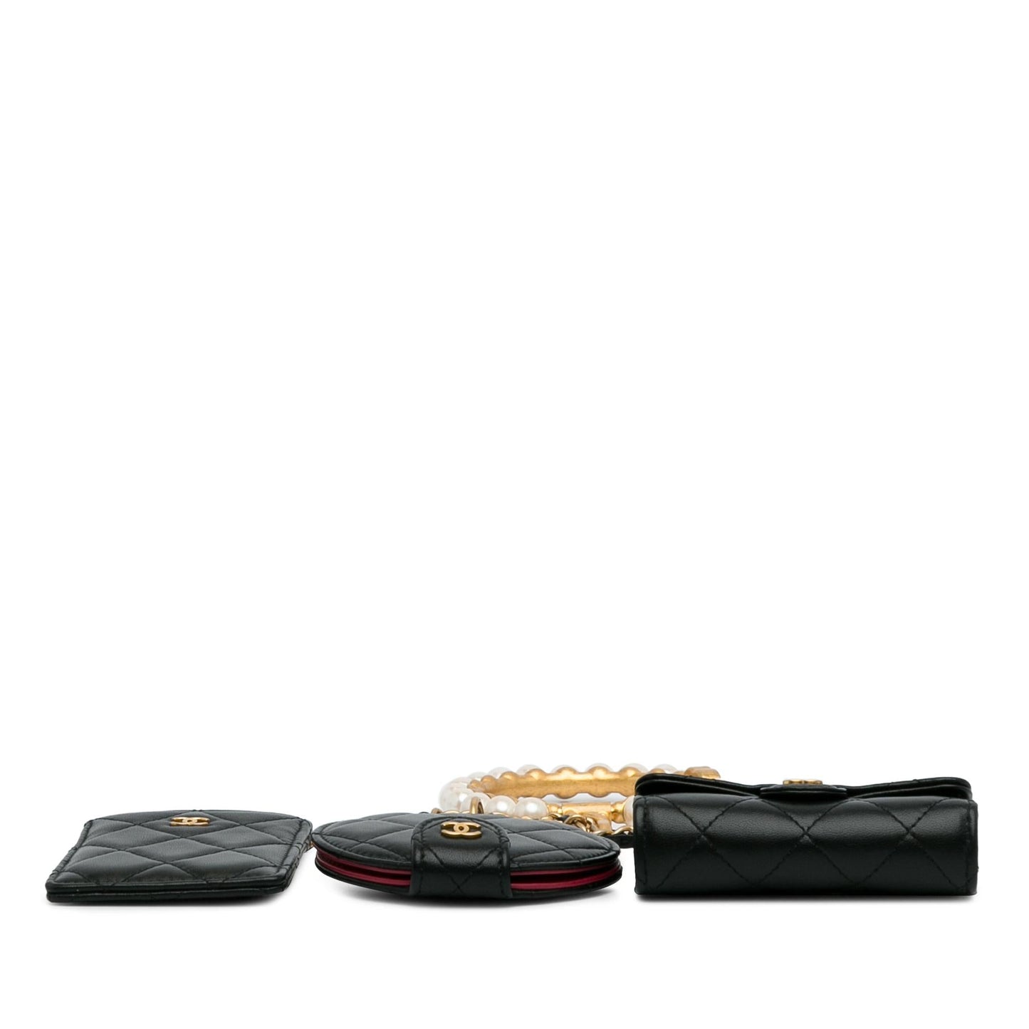 Chanel Lambskin Pearl Crown CC Wristlet Multi Pouches