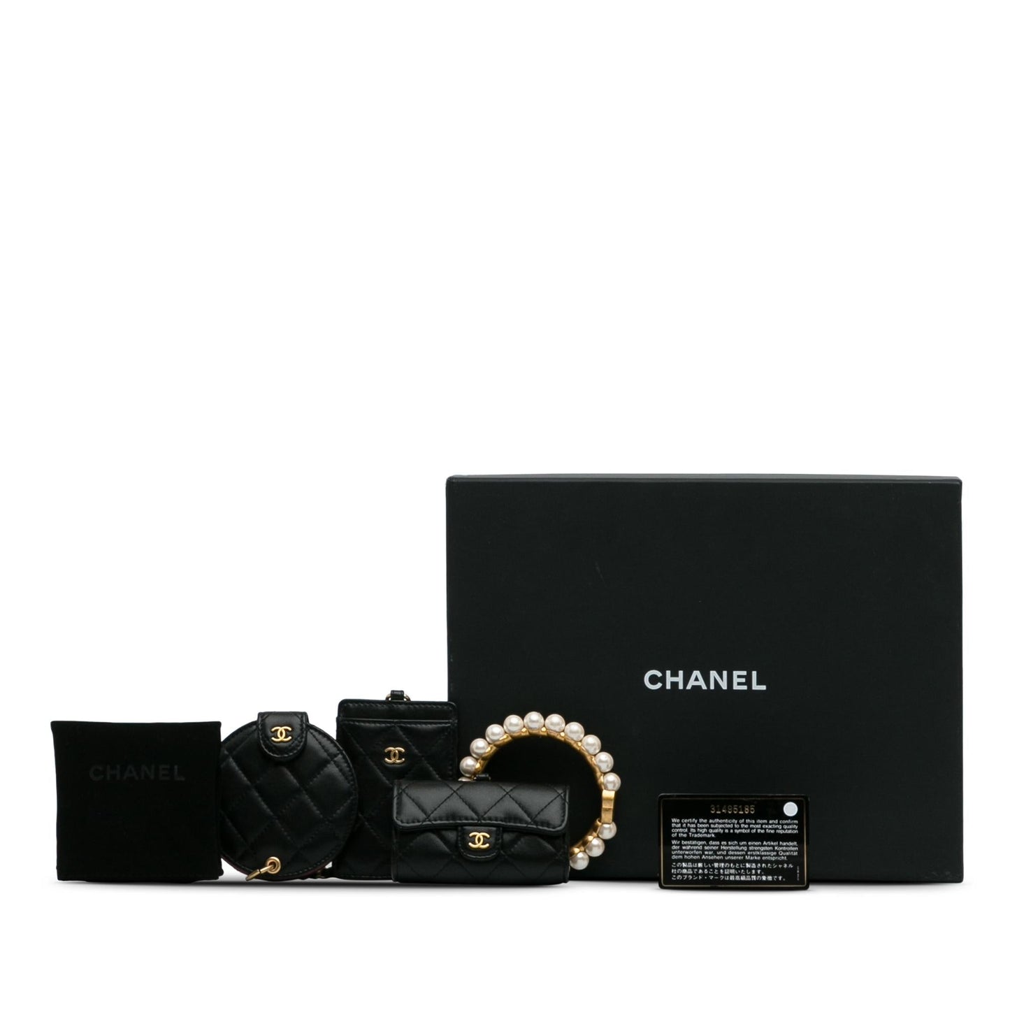 Chanel Lambskin Pearl Crown CC Wristlet Multi Pouches