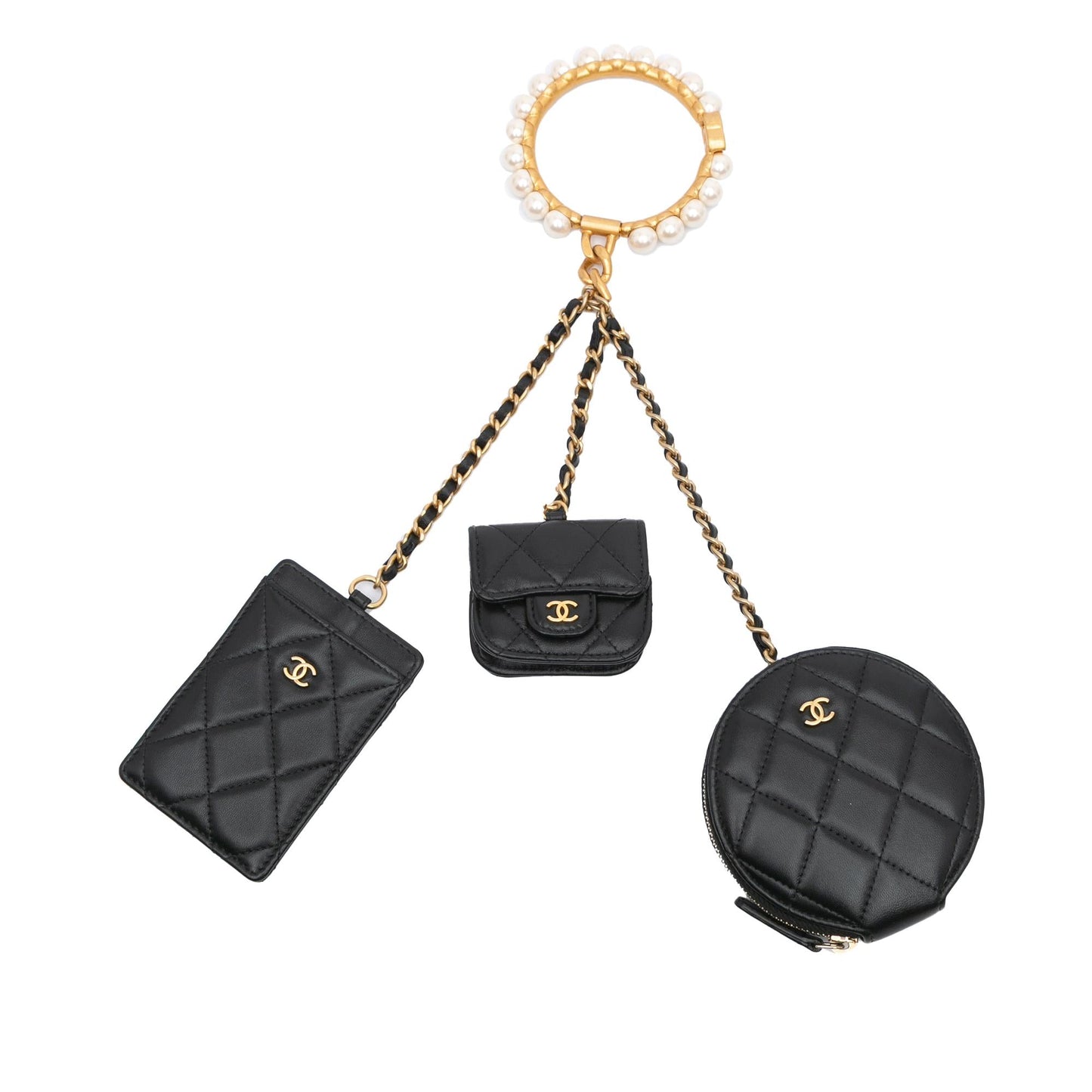 Chanel Lambskin Pearl Crown CC Wristlet Multi Pouches