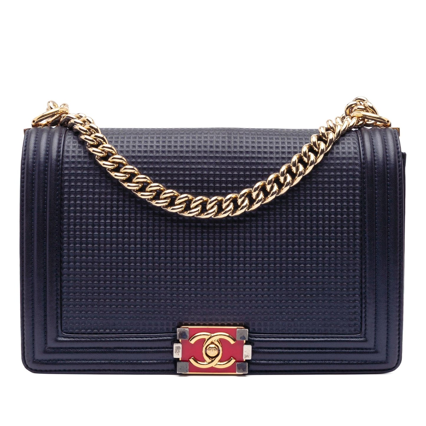 Chanel Large Lambskin Embossed Boy Cube Flap