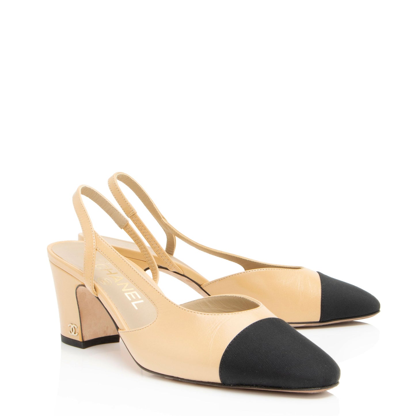 Chanel Leather Grosgrain Cap Toe Pumps - Size 6.5 / 36.5