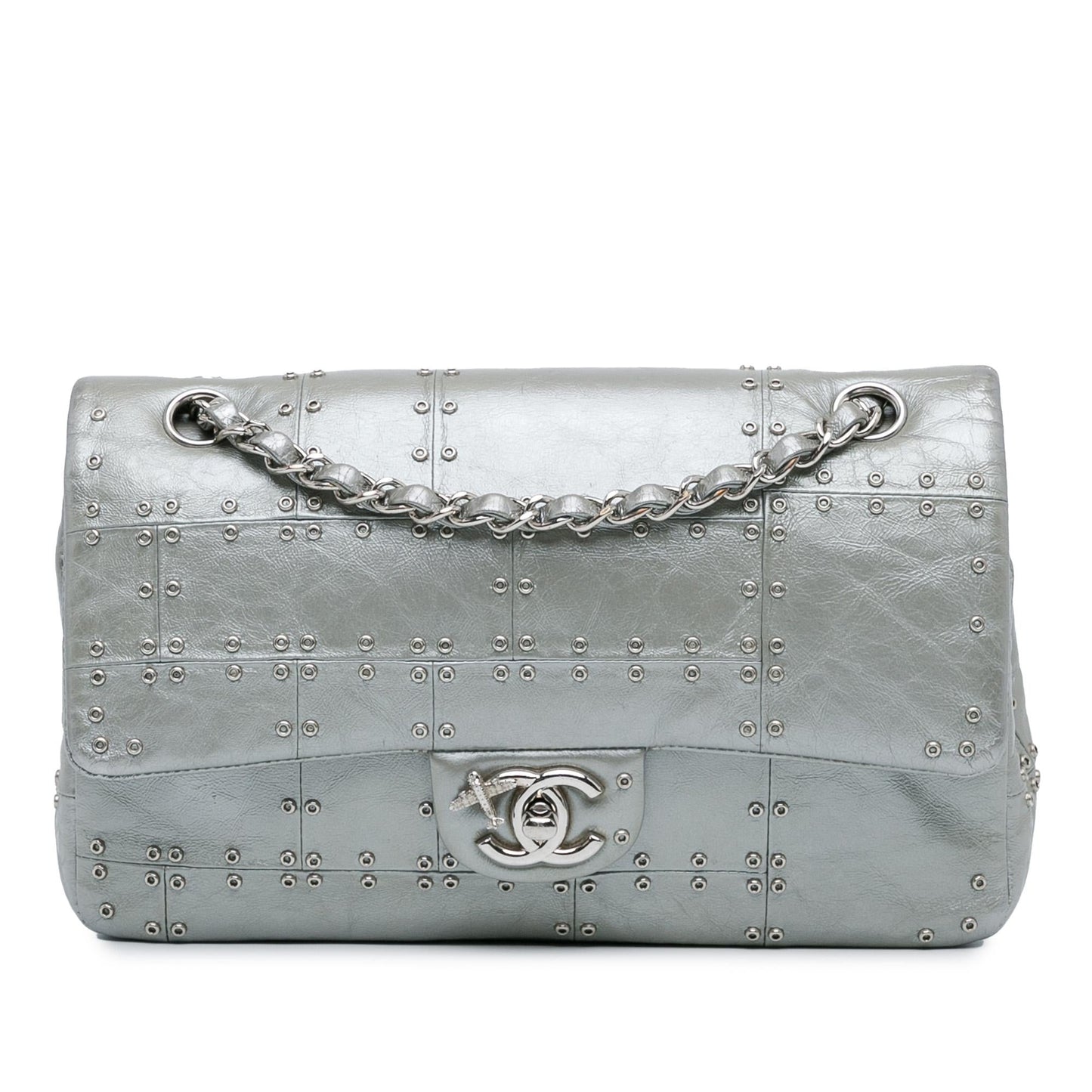 Chanel Medium Glazed Calfskin Grommet Embellished Airline Double Flap (SHG-3ngMjI)
