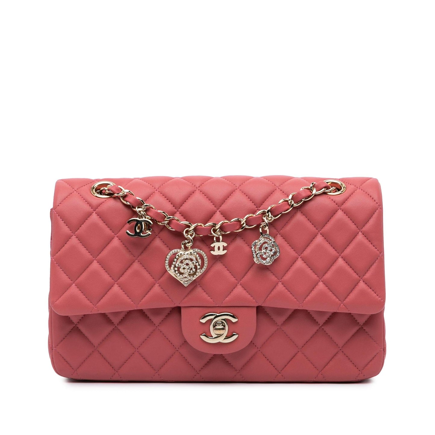 Chanel Medium Lambskin Valentine Heart Charms Single Flap