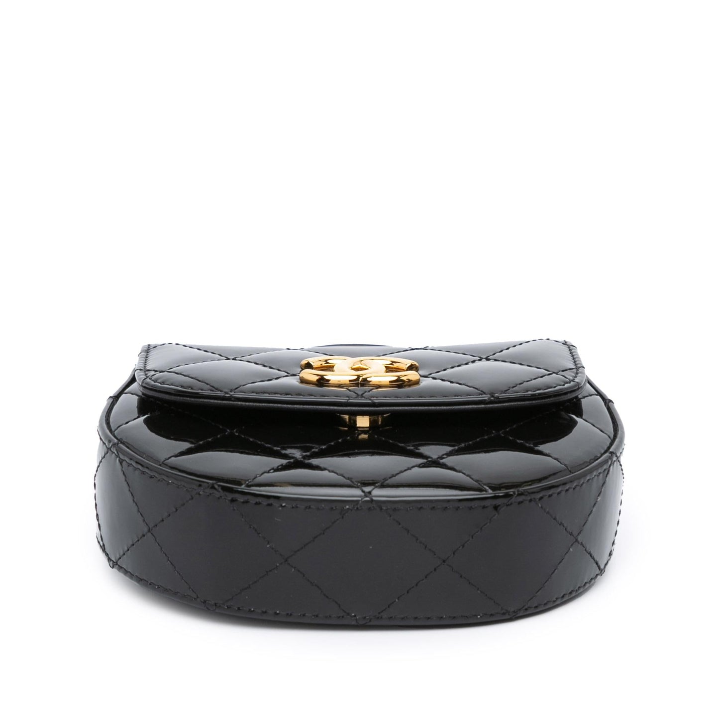 Chanel Mini CC Quilted Patent Leather Top Handle Clutch with Chain