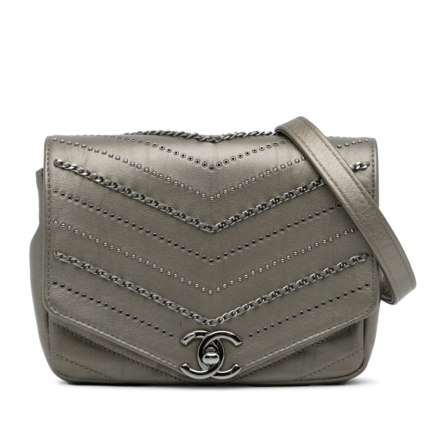 Chanel Mini Embellished Calfskin Chevron Square Envelop Flap