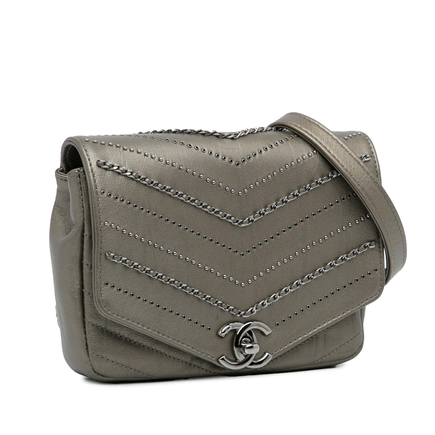 Chanel Mini Embellished Calfskin Chevron Square Envelop Flap