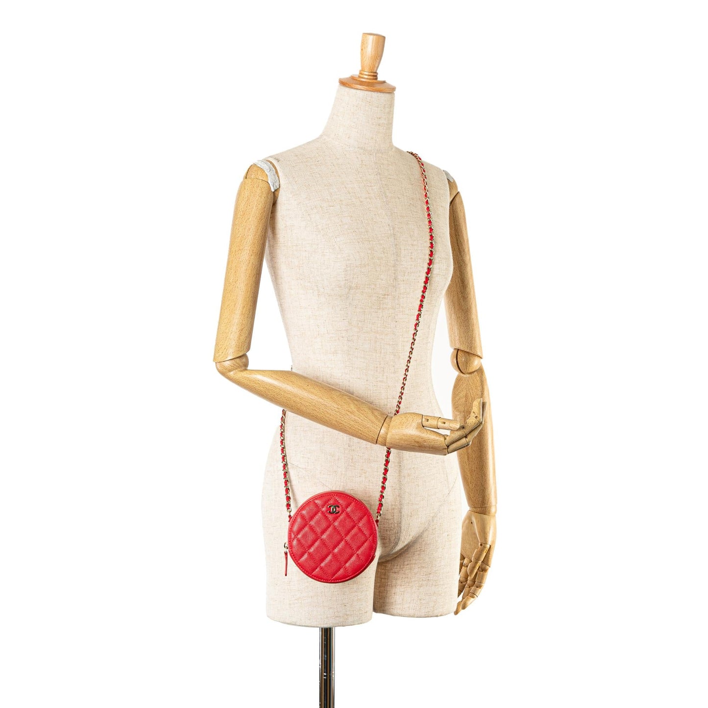 Chanel Quilted Caviar Round Clutch With Chain