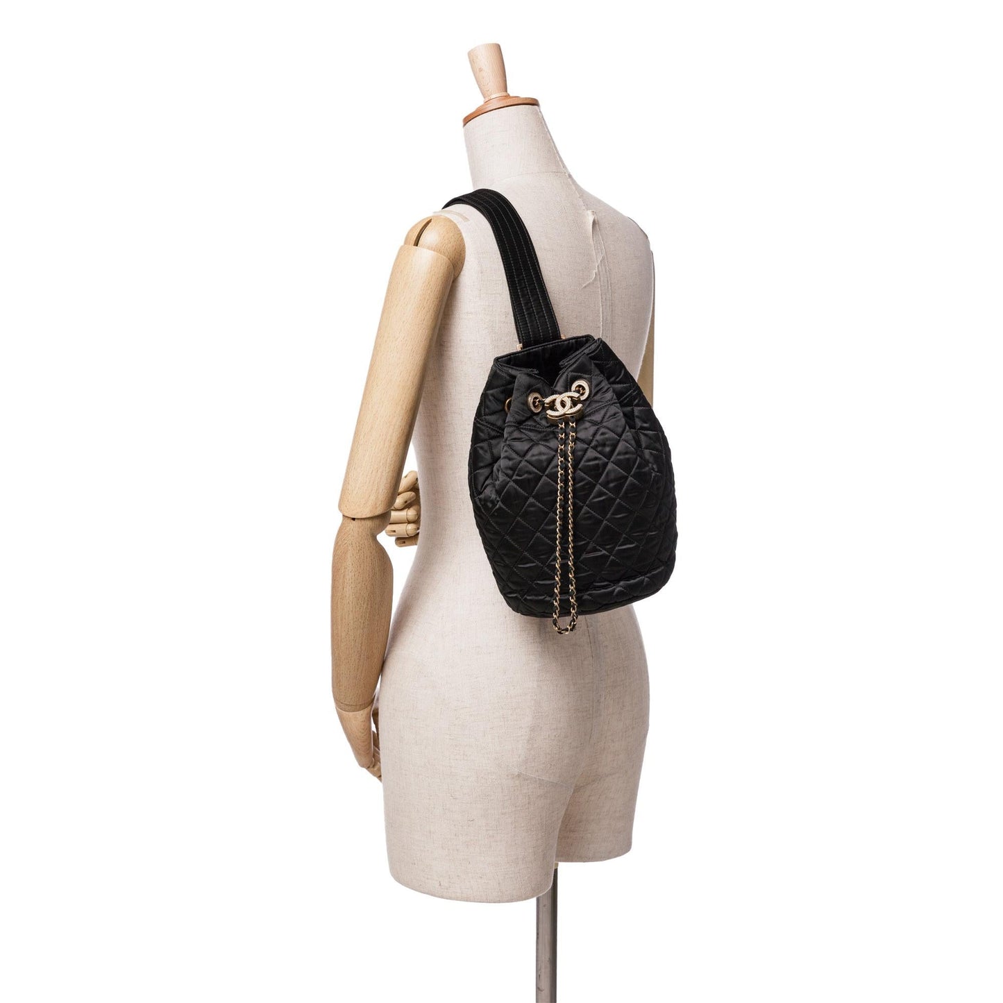 Chanel Quilted Nylon Crystal CC Drawstring Sling Bag