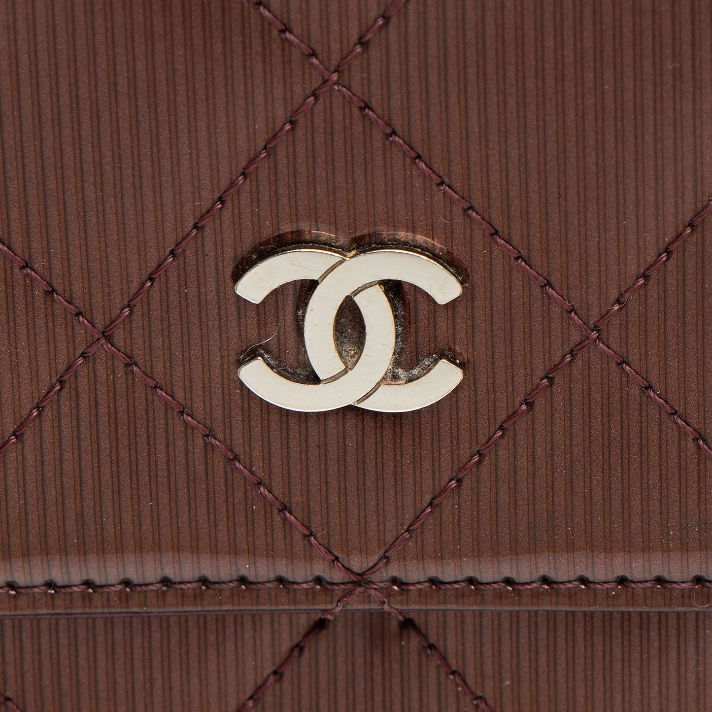 Chanel Striated Patent Leather Classic Wallet on Chain