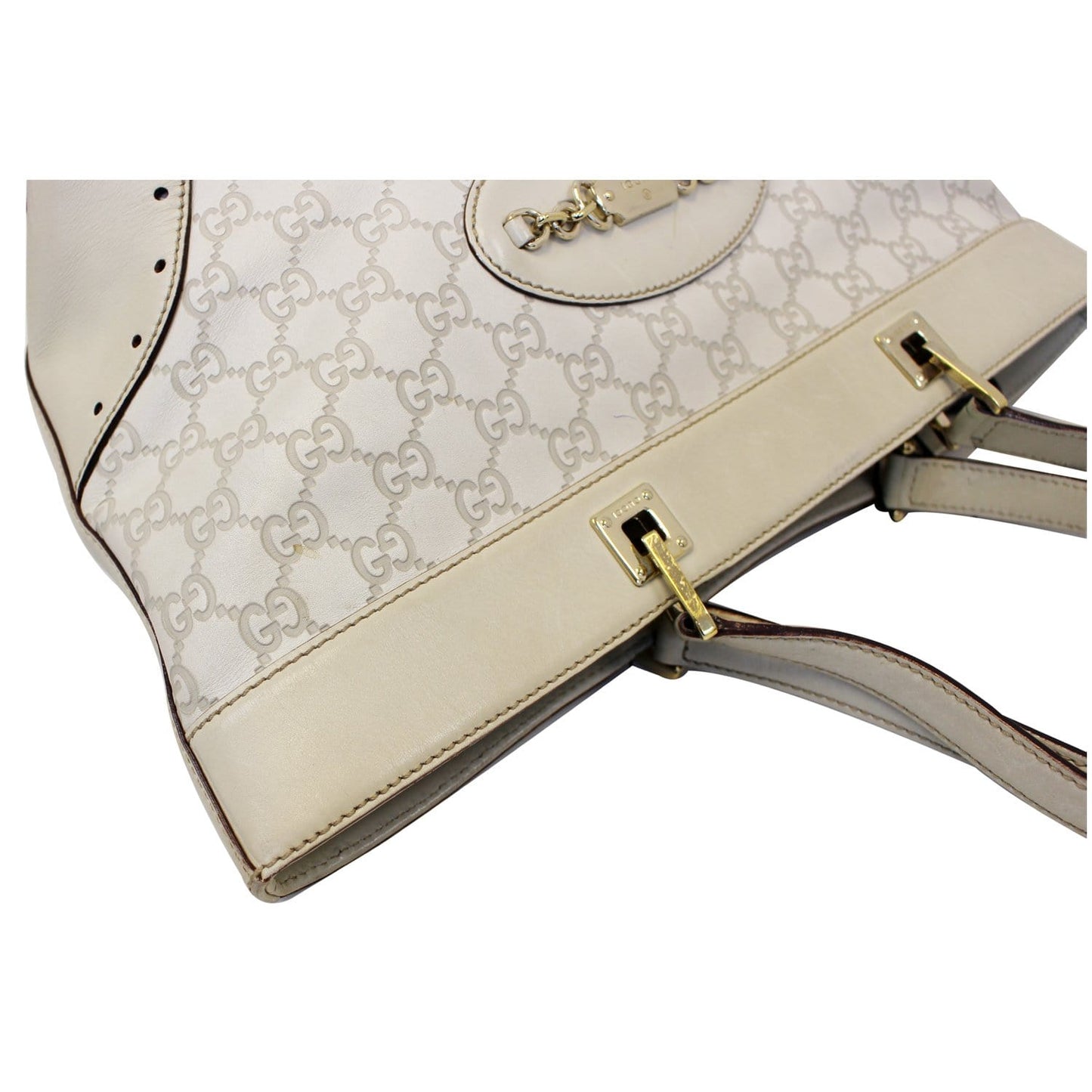 GUCCI Cream Guccissima Leather Gold-tone Tote Shoulder Bag 145993