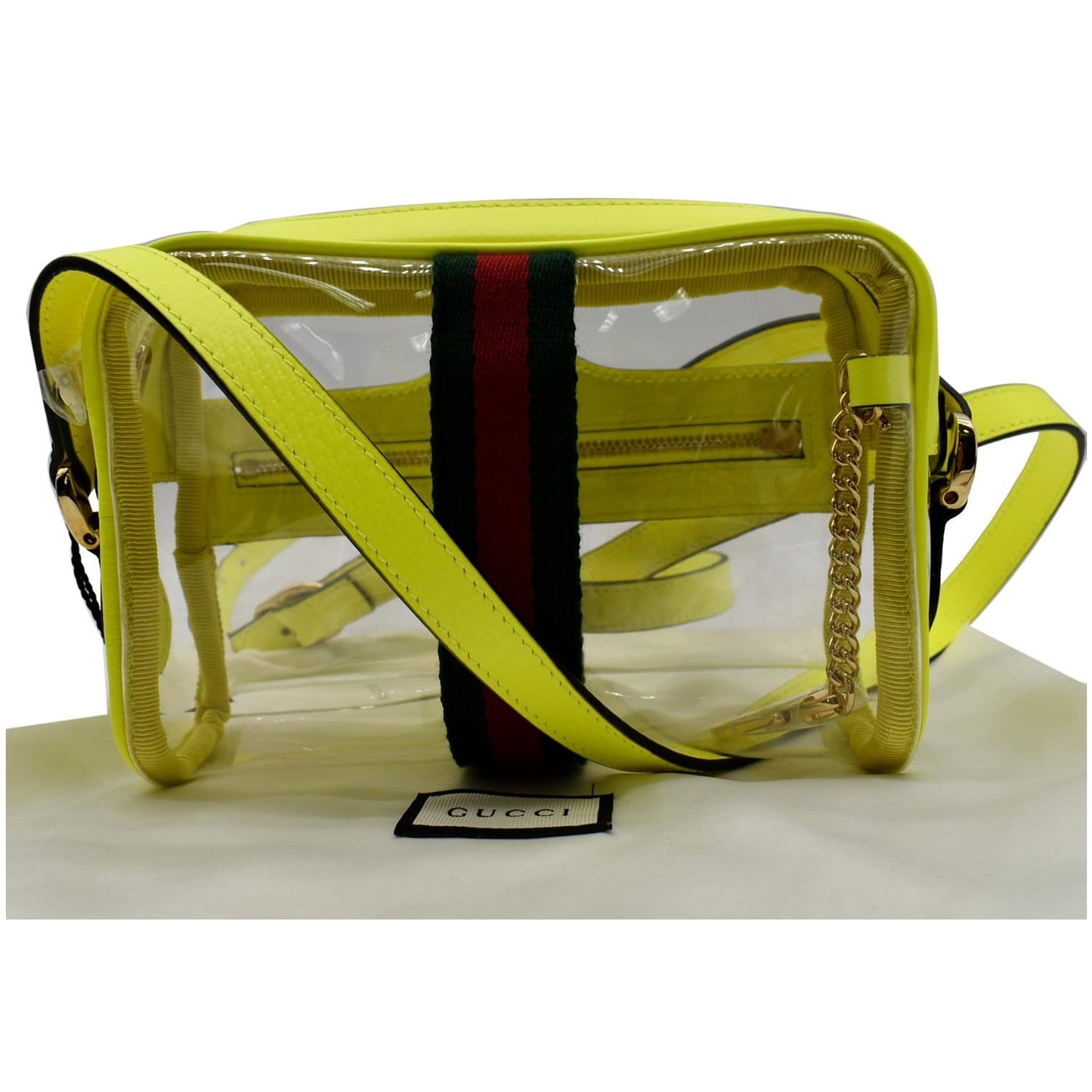 GUCCI Ophidia Mini GG Web PVC Crossbody Bag Neon Yellow 517350