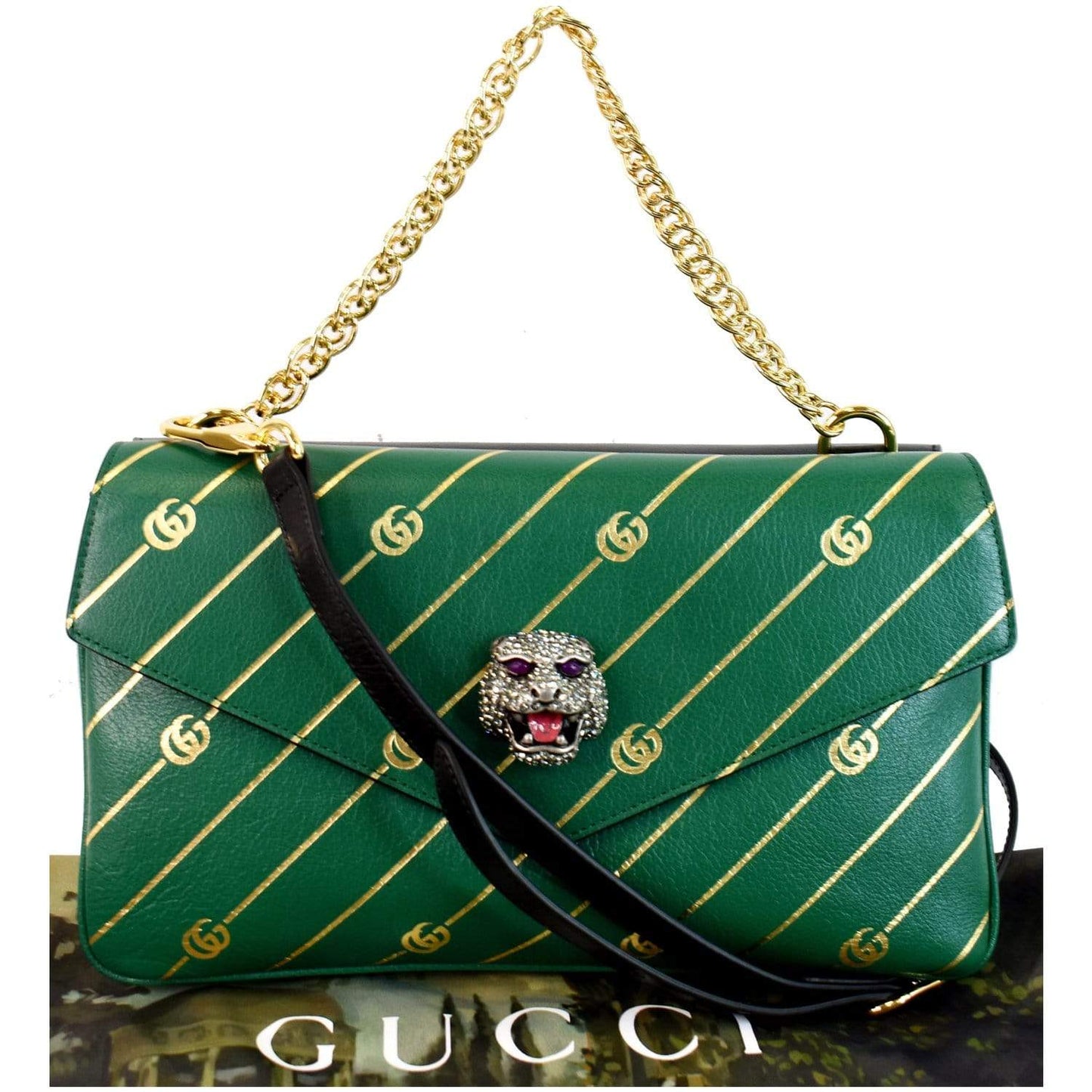 GUCCI Thiara Medium Double Smooth Leather Shoulder Bag Green/Black 524822