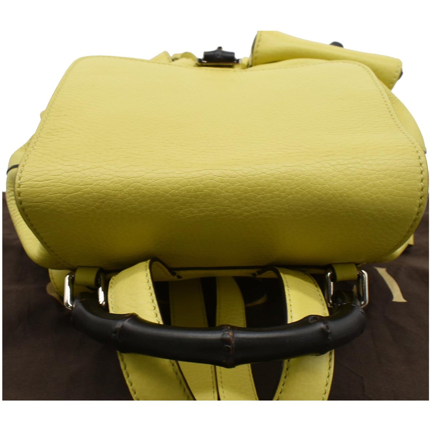 GUCCI Bamboo Pebbled Leather Backpack Bag Yellow 370833 - Last Call