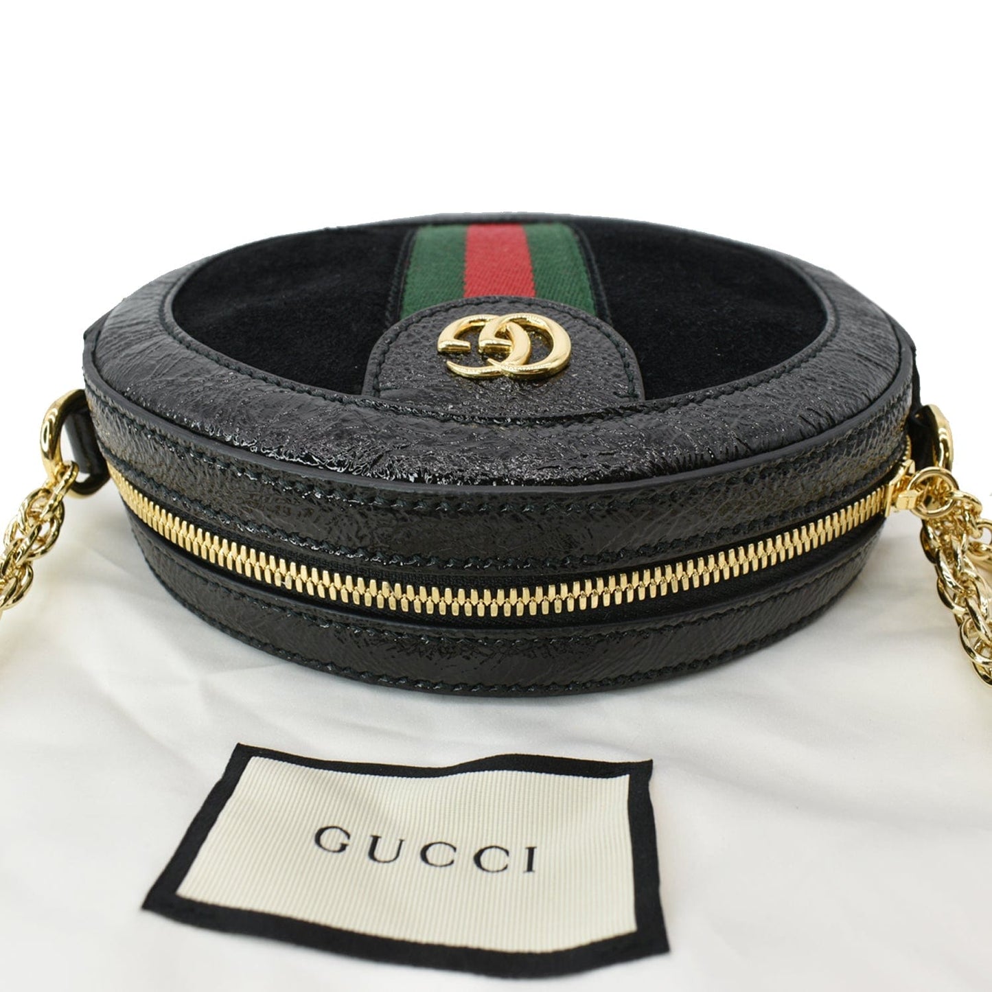 GUCCI Ophidia Mini GG Round Web Leather Crossbody Bag Black 550618