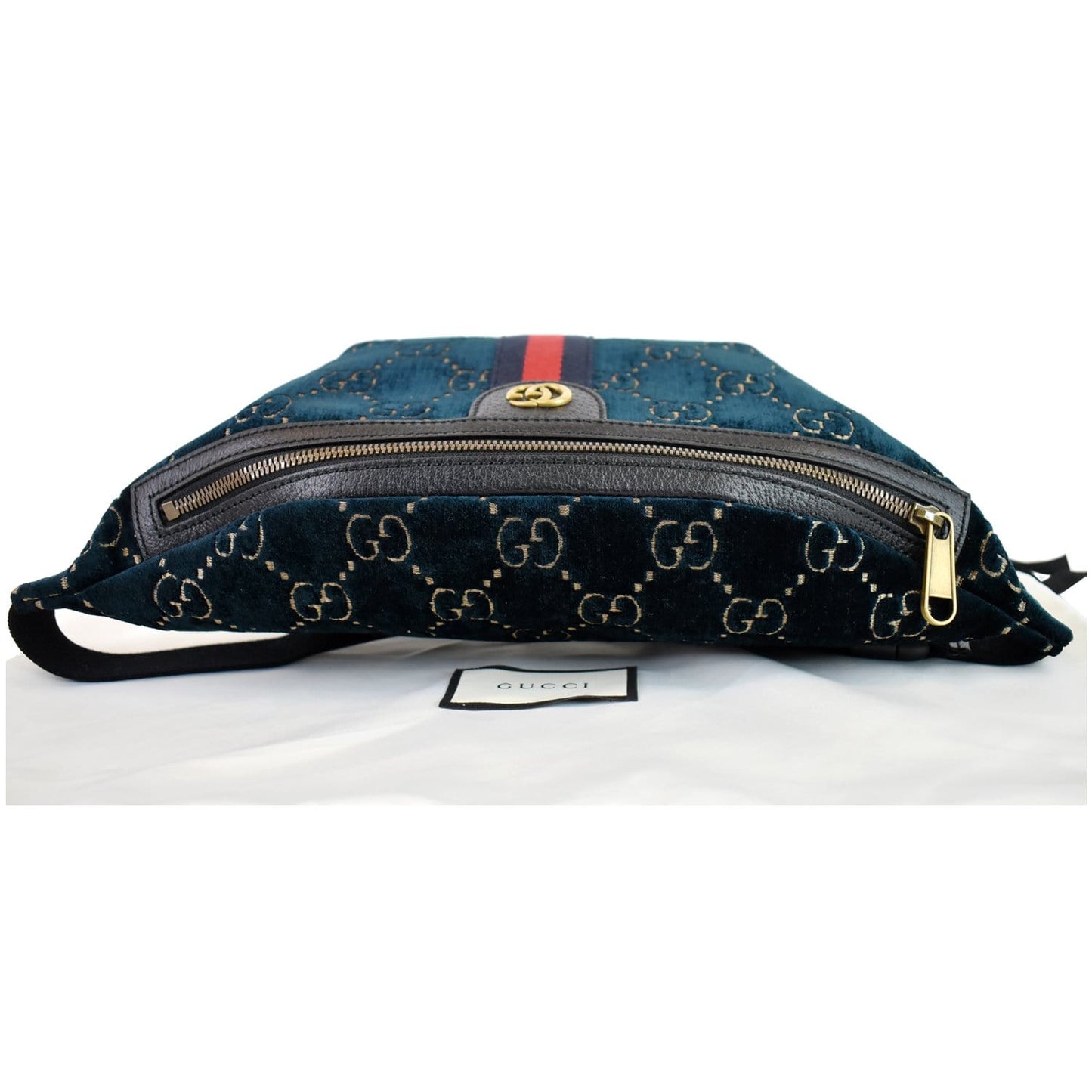 GUCCI GG Monogram Velvet Belt Leather Bumbag Dark Blue 574968