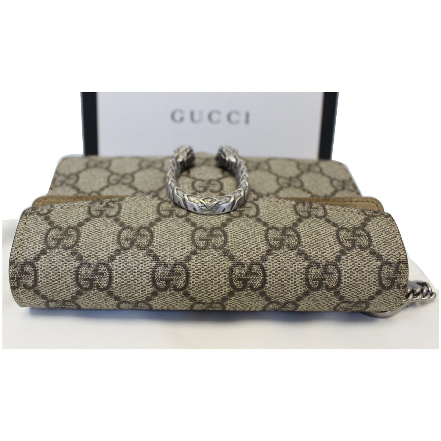 GUCCI Dionysus Super Mini GG Supreme Canvas Shoulder Crossbody Bag Taupe