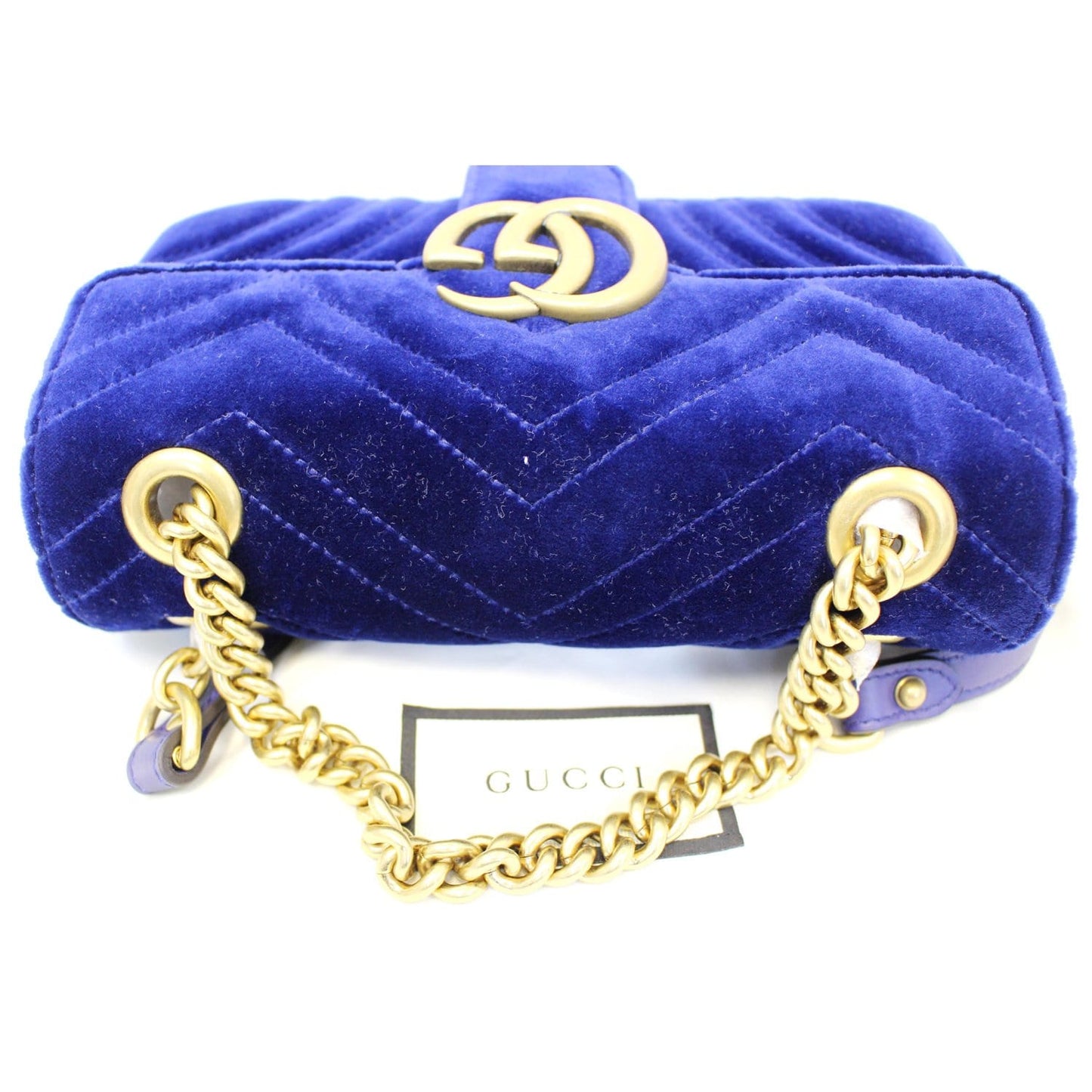 GUCCI GG Marmont Velvet Mini Shoulder Crossbody Bag Blue