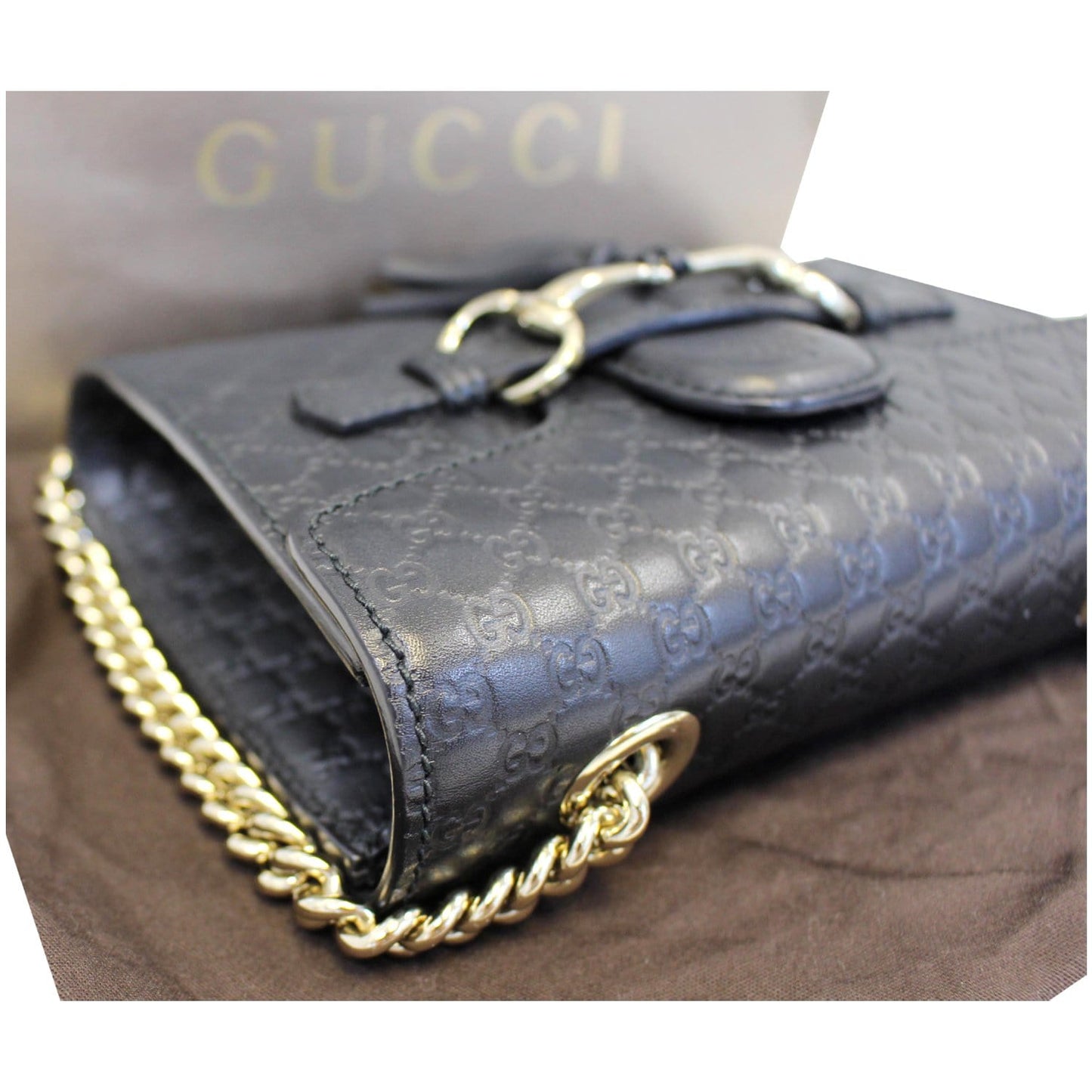 GUCCI Emily Mini Micro GG Guccissima Leather Shoulder Bag Black