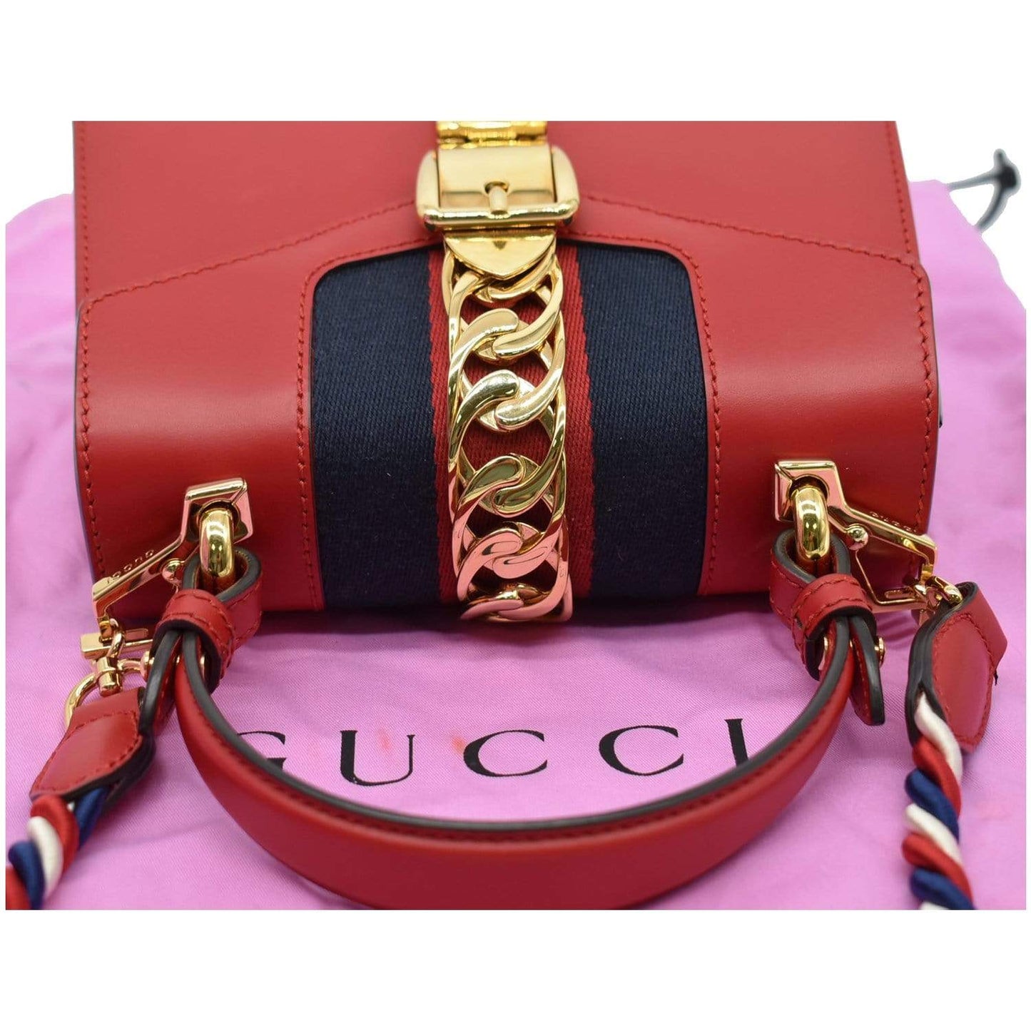 GUCCI Sylvie Mini Leather Crossbody Bag Red 470270