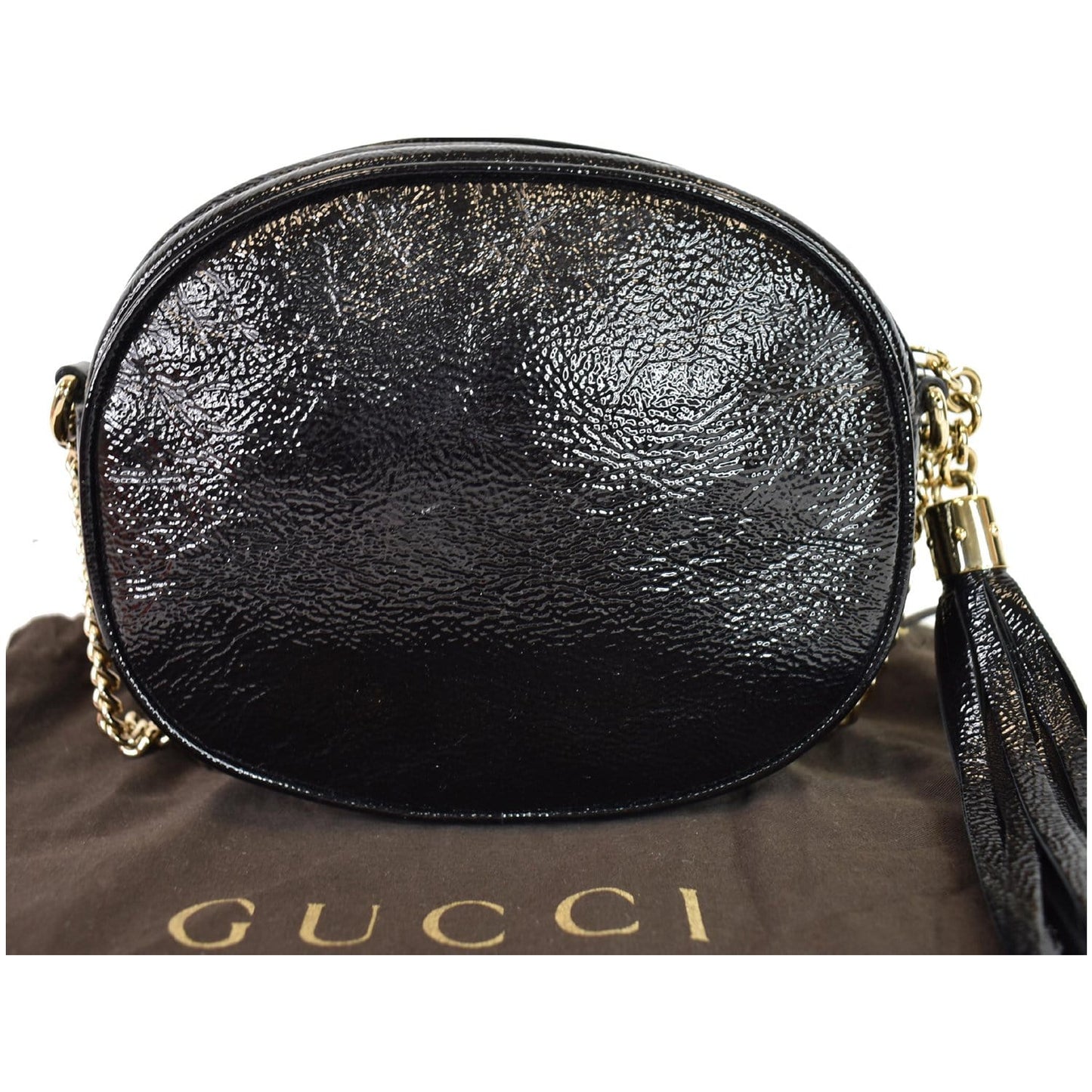 GUCCI Mini Soho Chain Pebbled Calfskin Shoulder Bag Black 353965